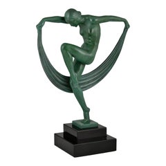 Art Deco Sculpture Nude Scarf Dancer FOLIE Denis France 1930 original.
