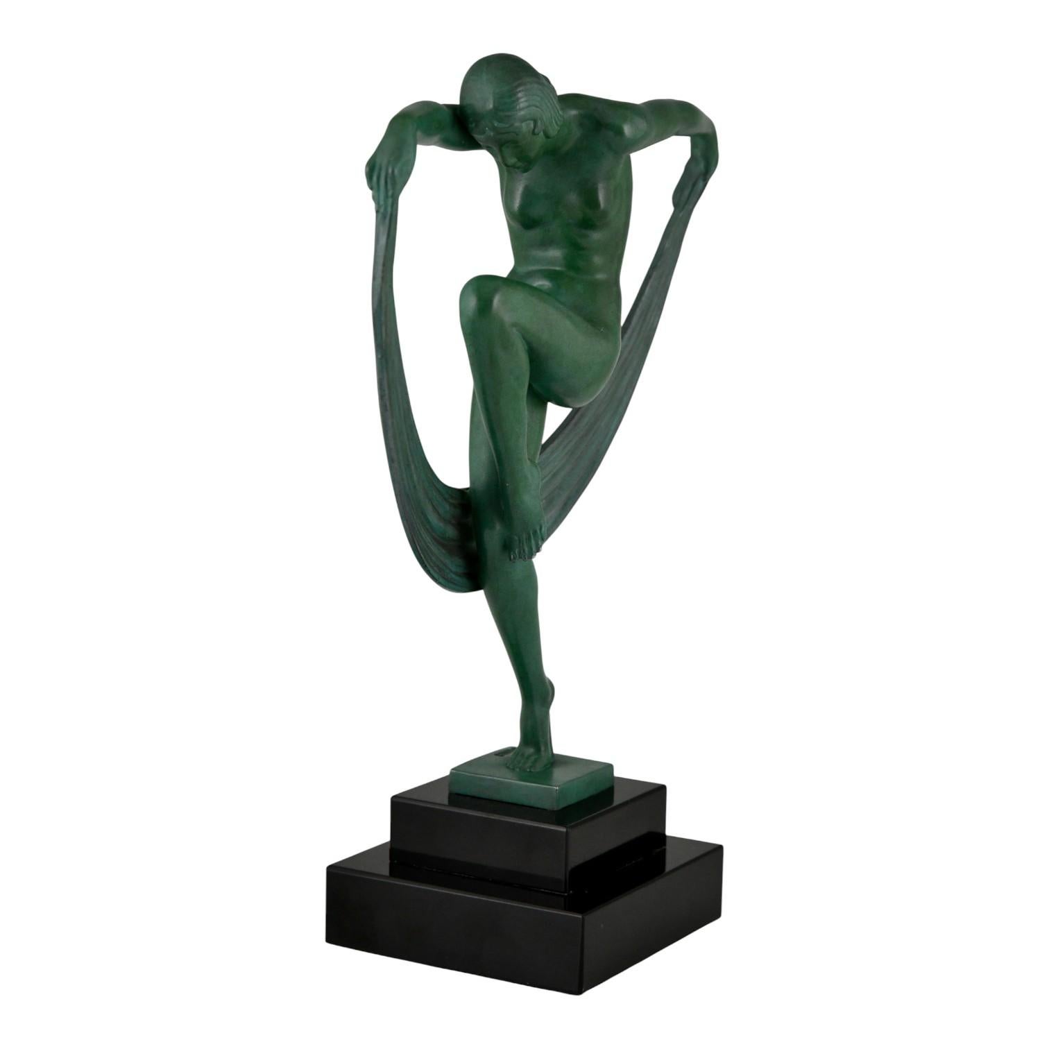 Art Déco Scultura Art Deco Nudo Sciarpa Ballerina FOLIE Denis Francia 1930 originale. in vendita