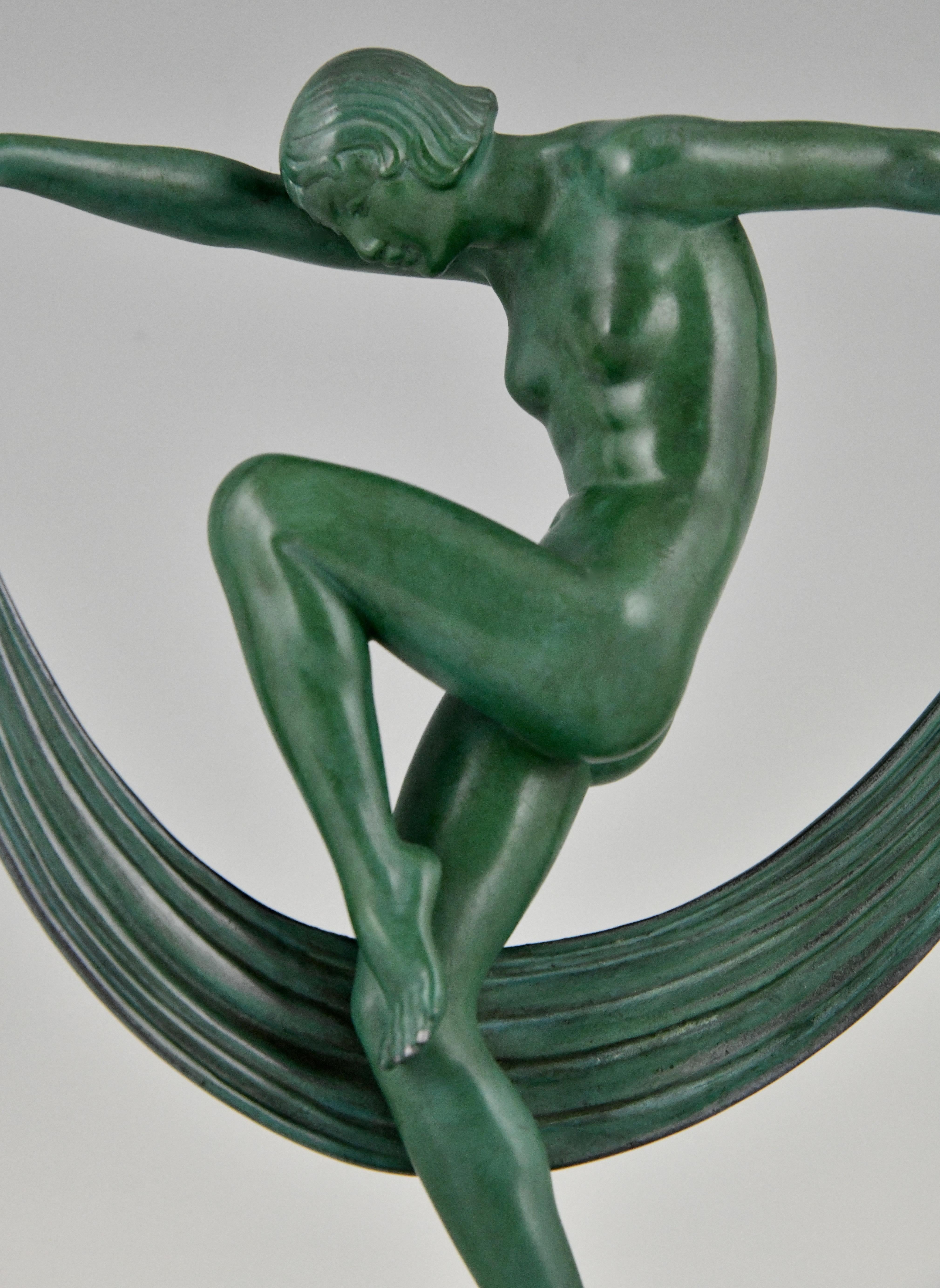 Metallo Scultura Art Deco Nudo Sciarpa Ballerina FOLIE Denis Francia 1930 originale. in vendita