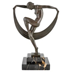 Art Deco Sculpture Nude Scarf Dancer FOLIE Denis France 1930 original.
