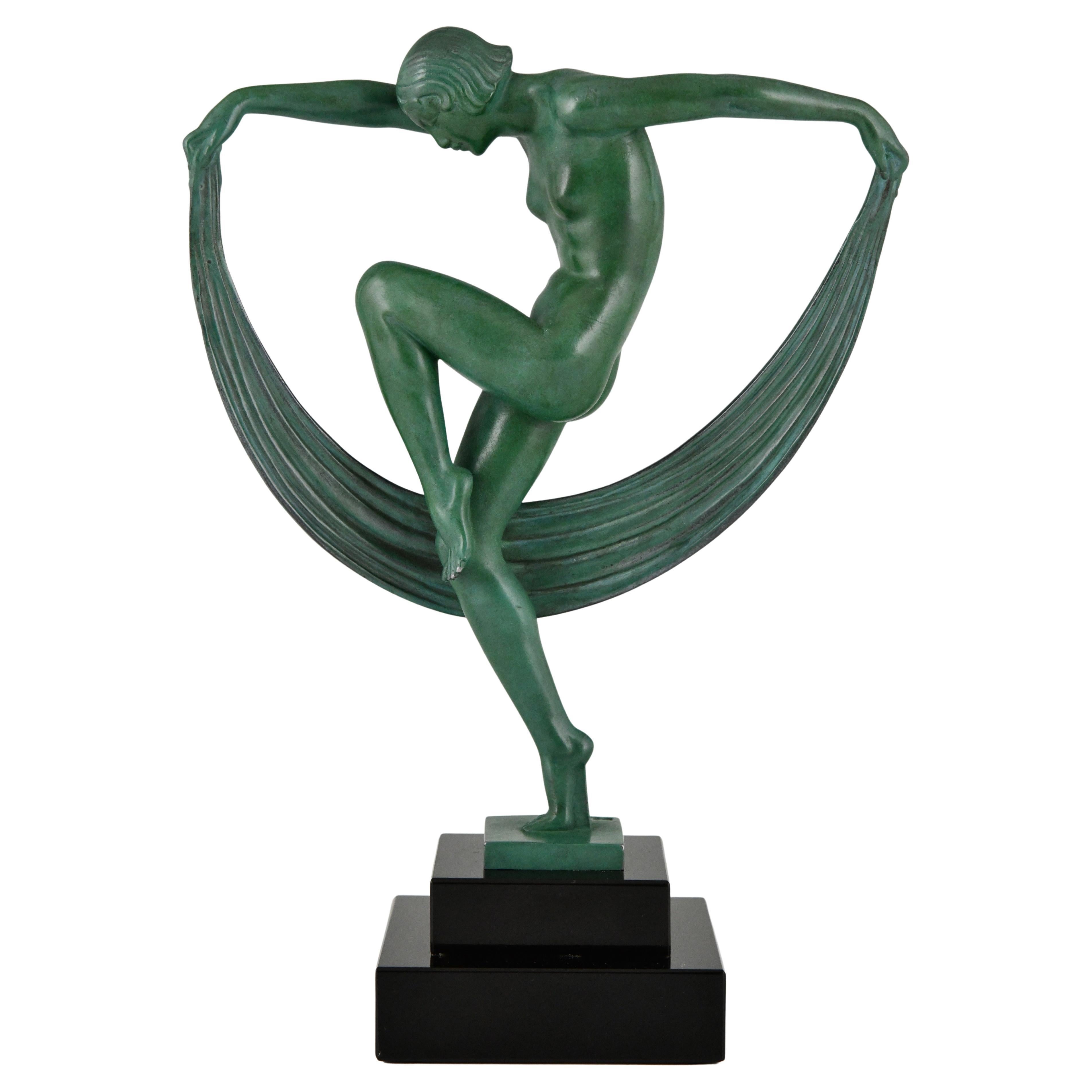 Scultura Art Deco Nudo Sciarpa Ballerina FOLIE Denis Francia 1930 originale.
