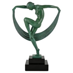 Art Deco Sculpture Nude Scarf Dancer FOLIE Denis France 1930 original.