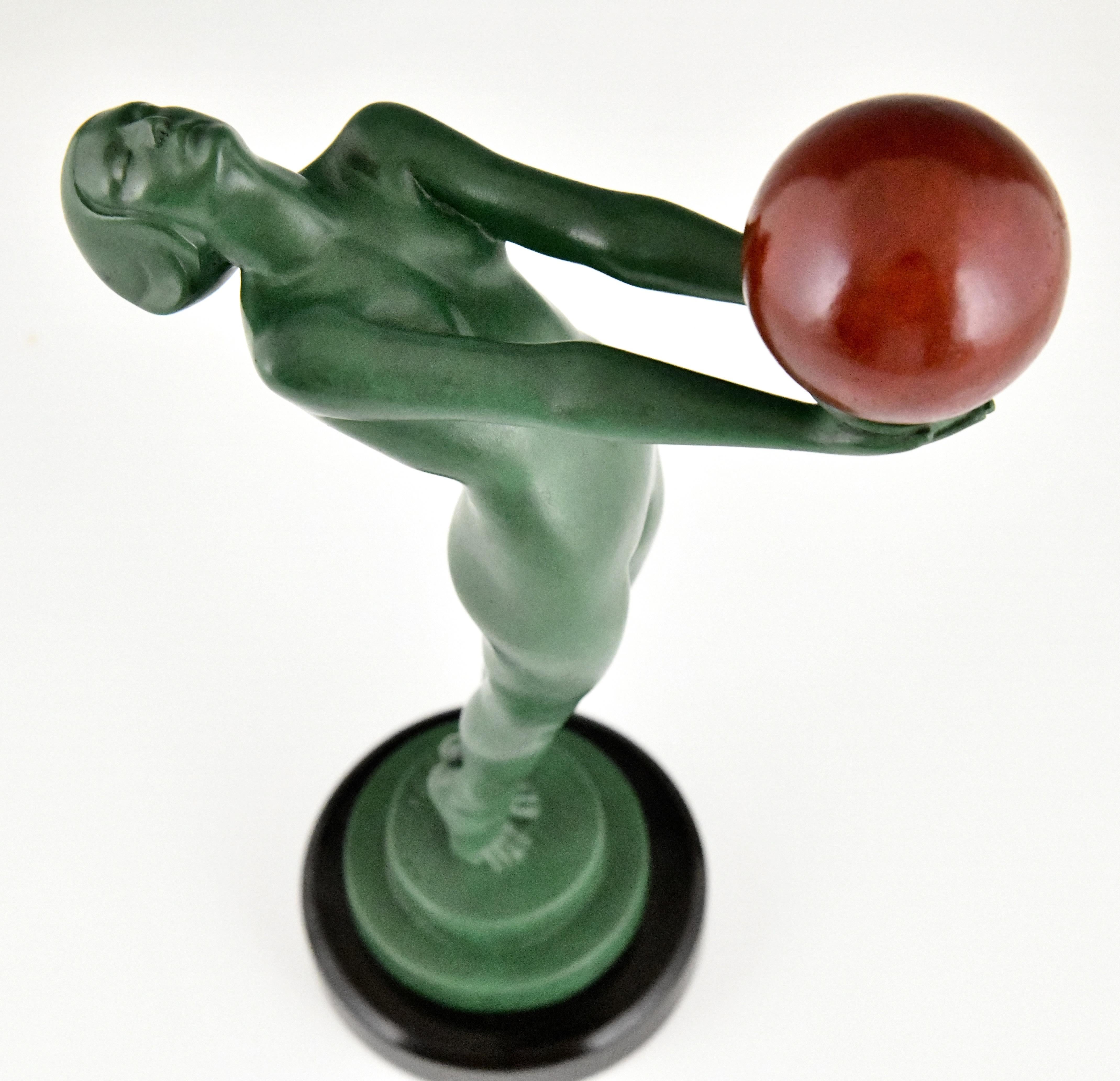 Art Deco Sculpture Nude with Ball Signed by Max Le Verrier France 1930 3
