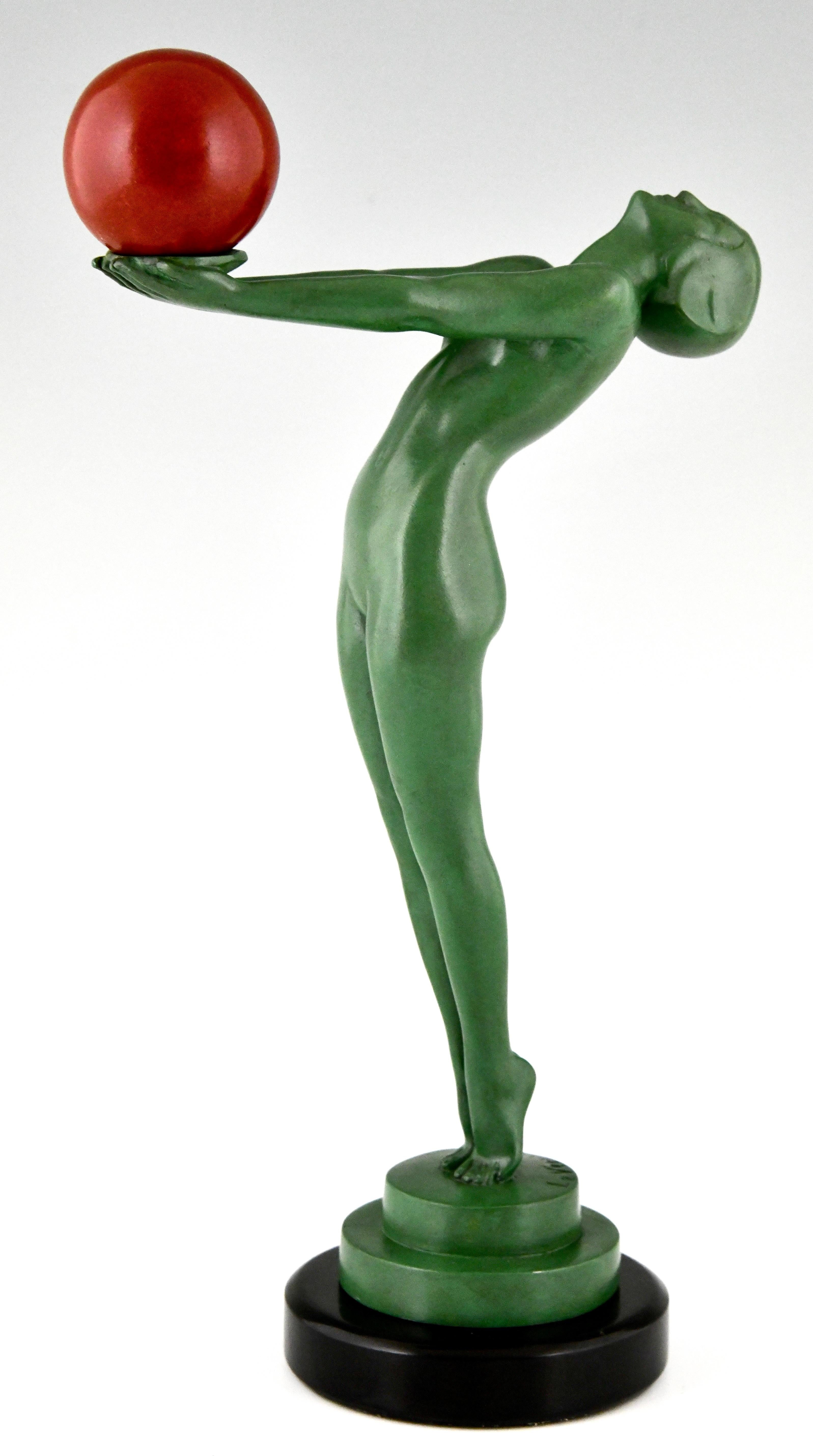 Art Deco sculpture nude with ball signed by Max Le Verrier, France 1930