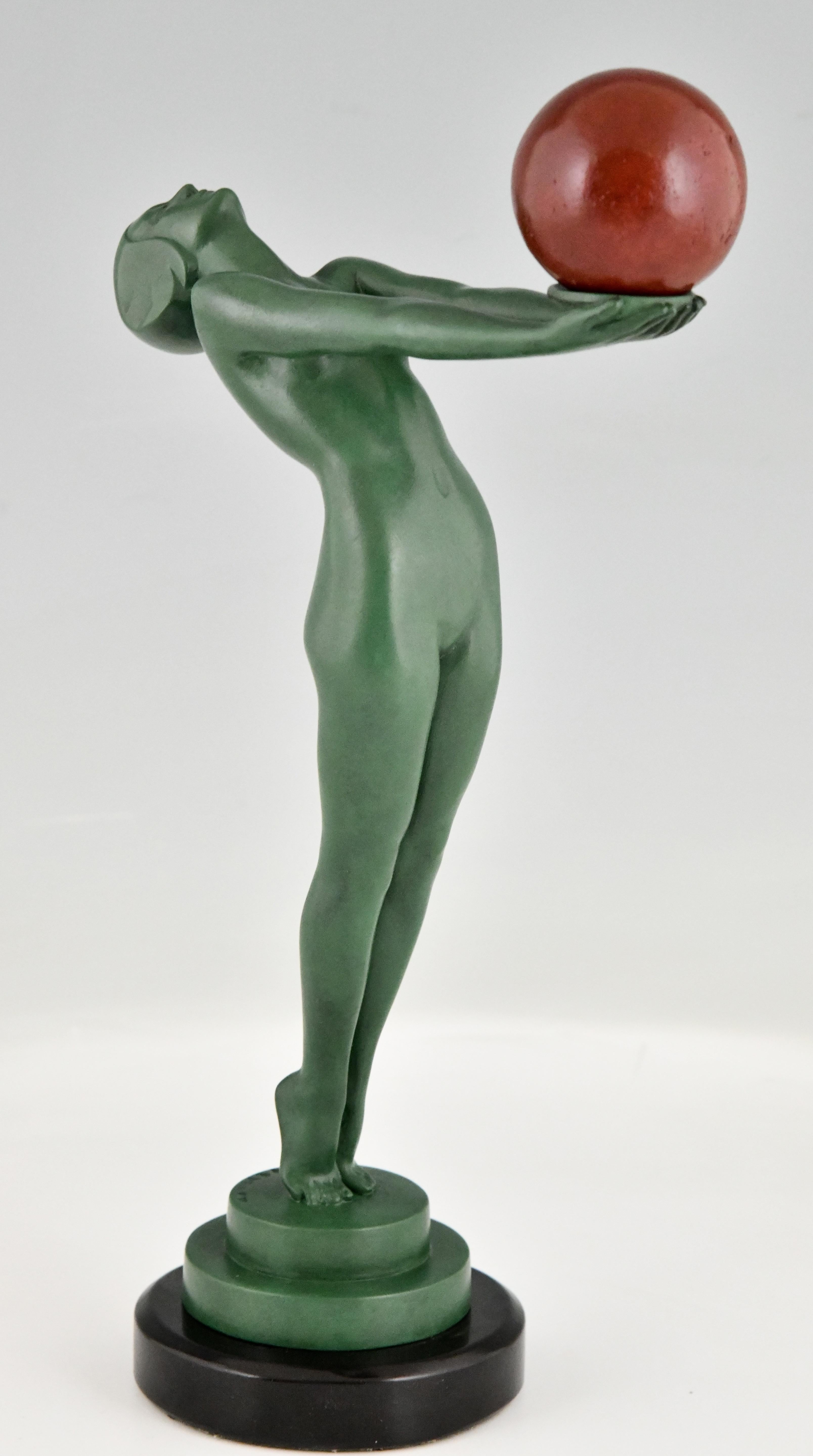 French Art Deco Sculpture Nude with Ball Signed by Max Le Verrier France 1930