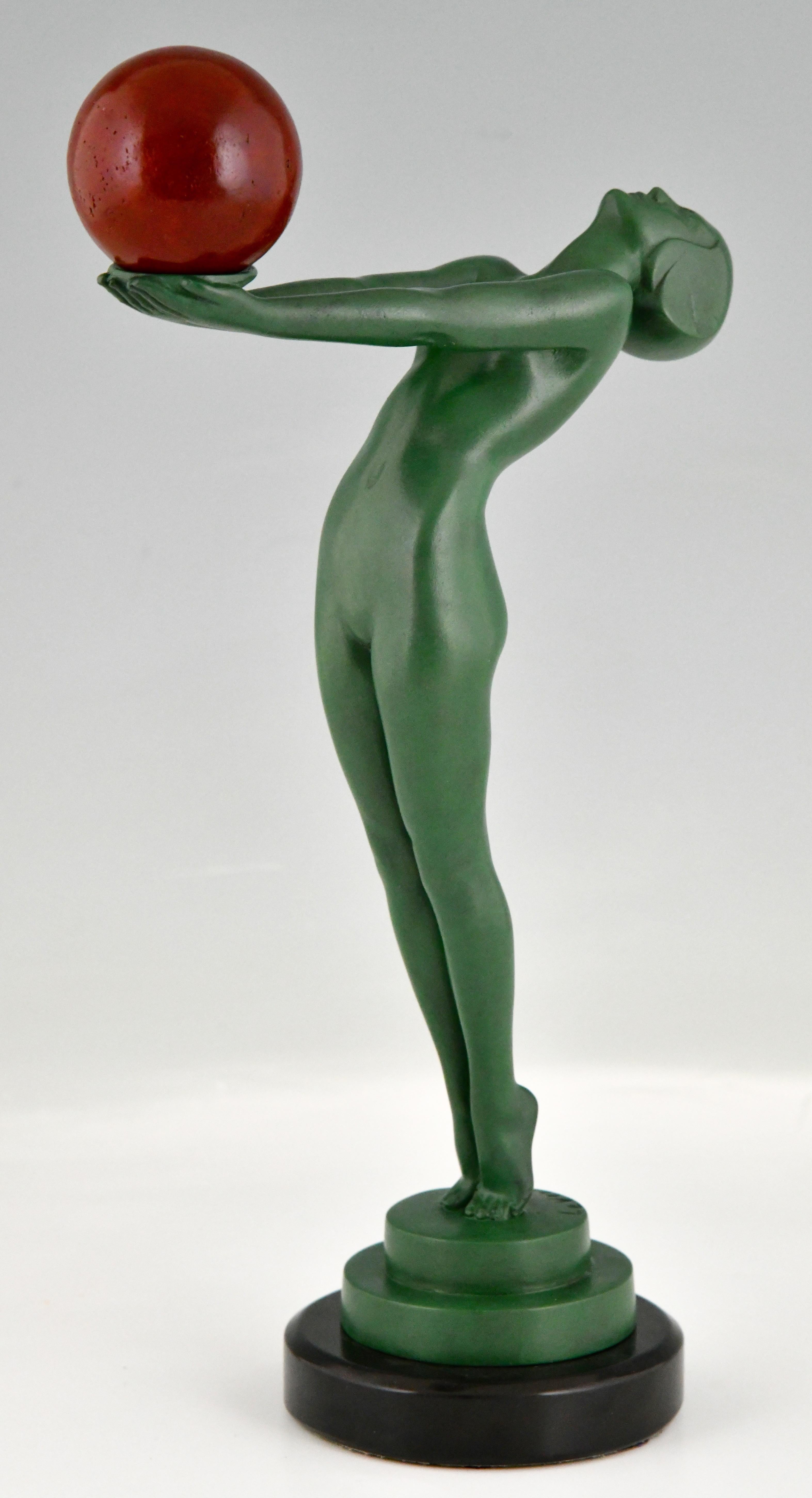 Art Deco Sculpture Nude with Ball Signed by Max Le Verrier France 1930 In Good Condition In Antwerp, BE
