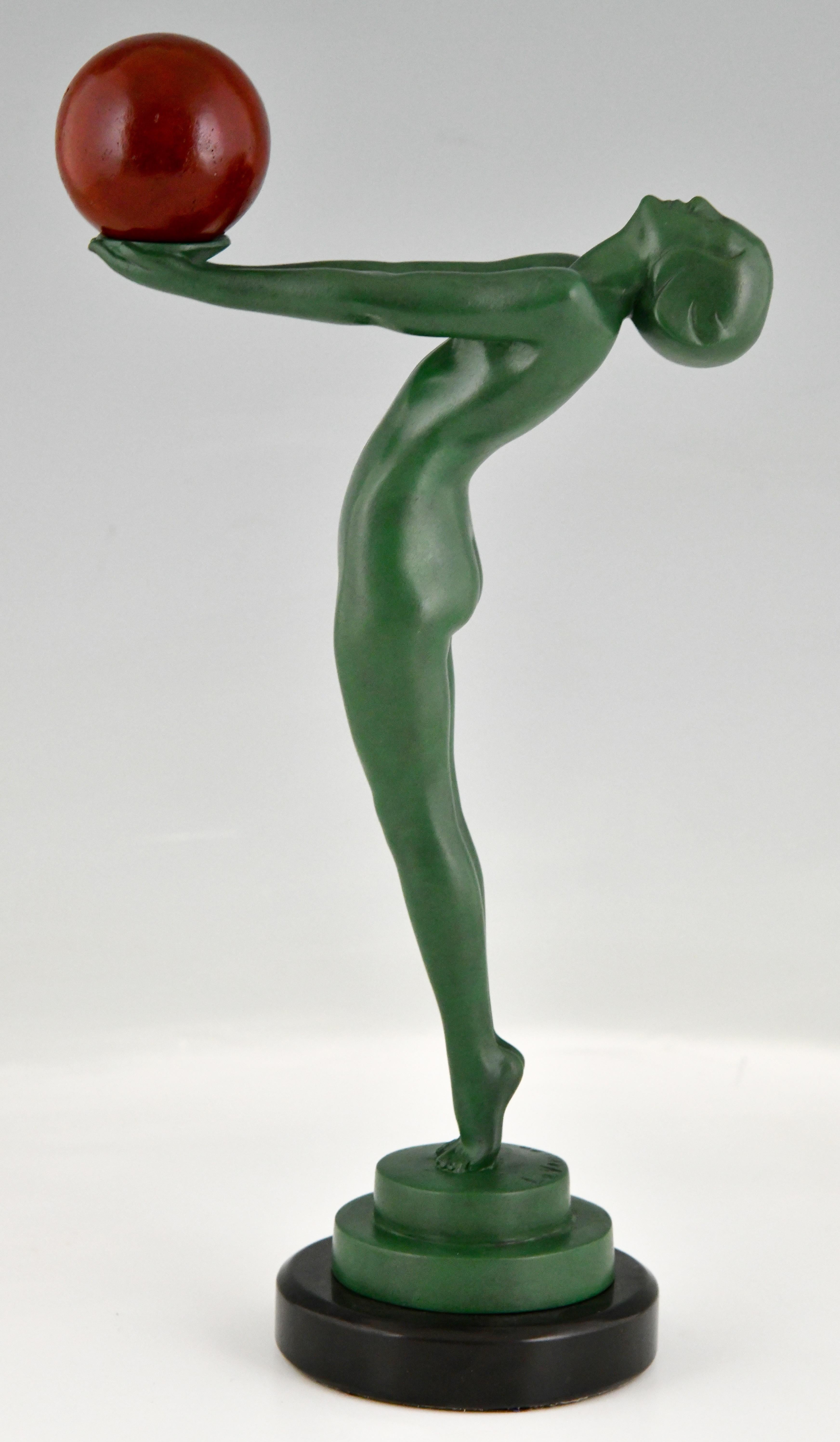 Mid-20th Century Art Deco Sculpture Nude with Ball Signed by Max Le Verrier France 1930