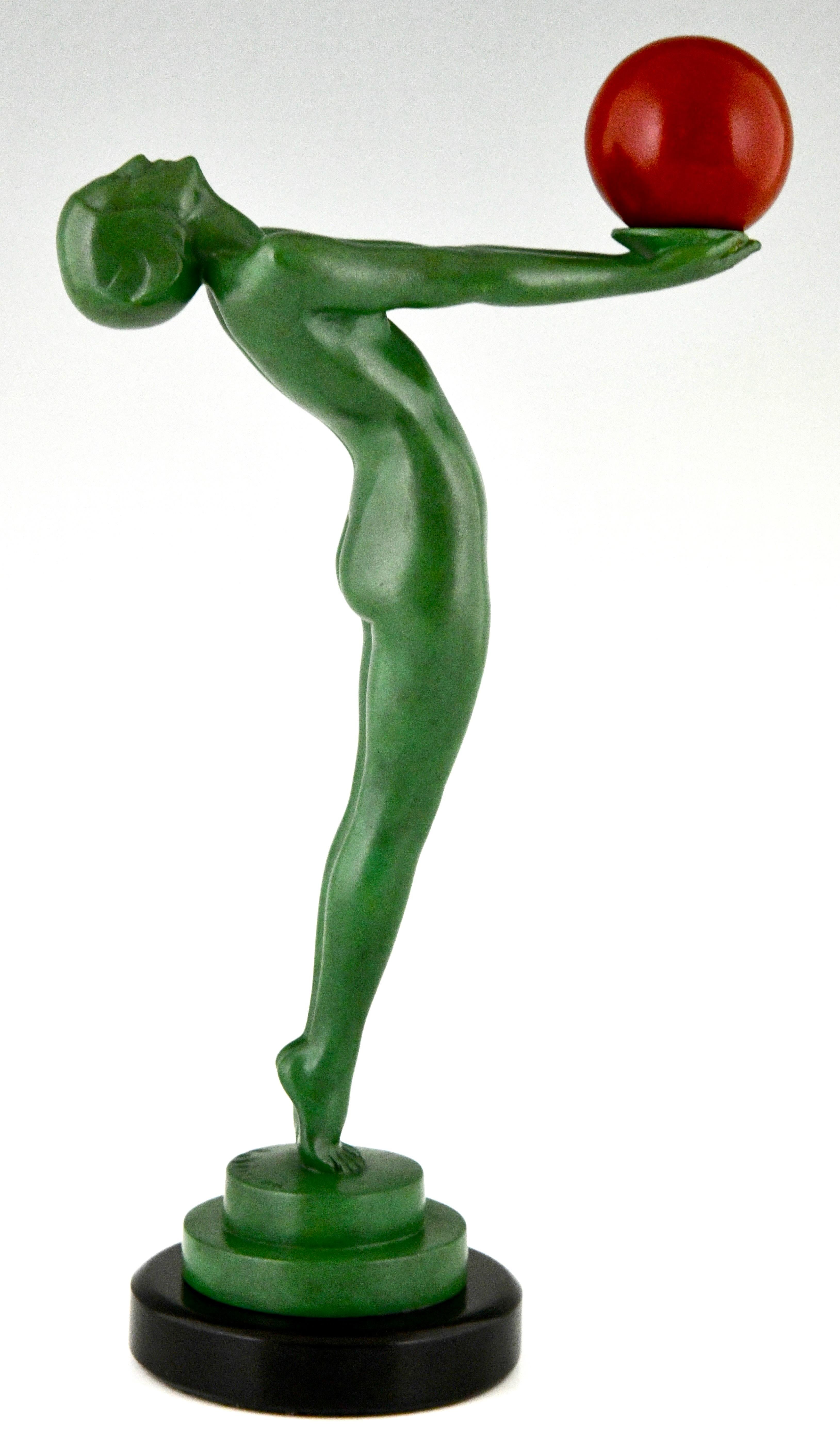 Art Deco sculpture nude with ball signed by Max Le Verrier, France 1930 ...