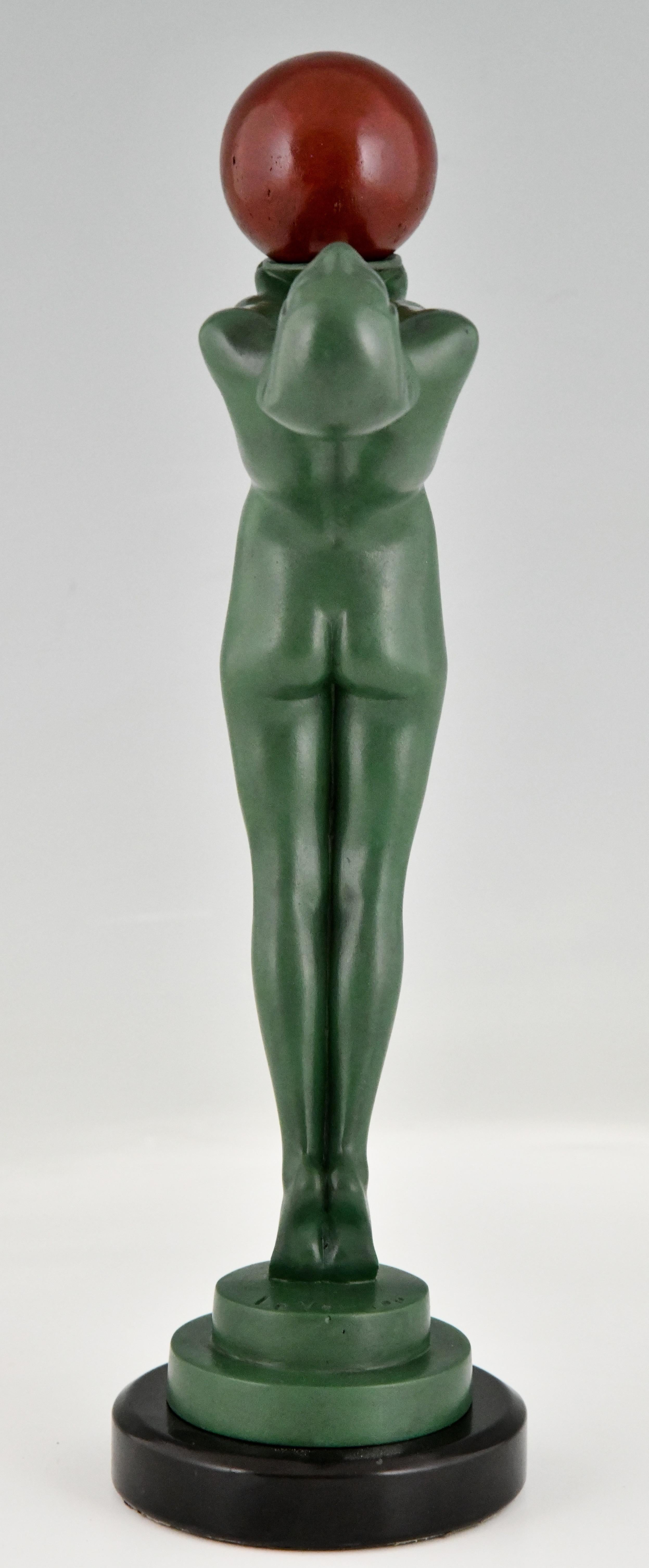 Art Deco Sculpture Nude with Ball Signed by Max Le Verrier France 1930 1