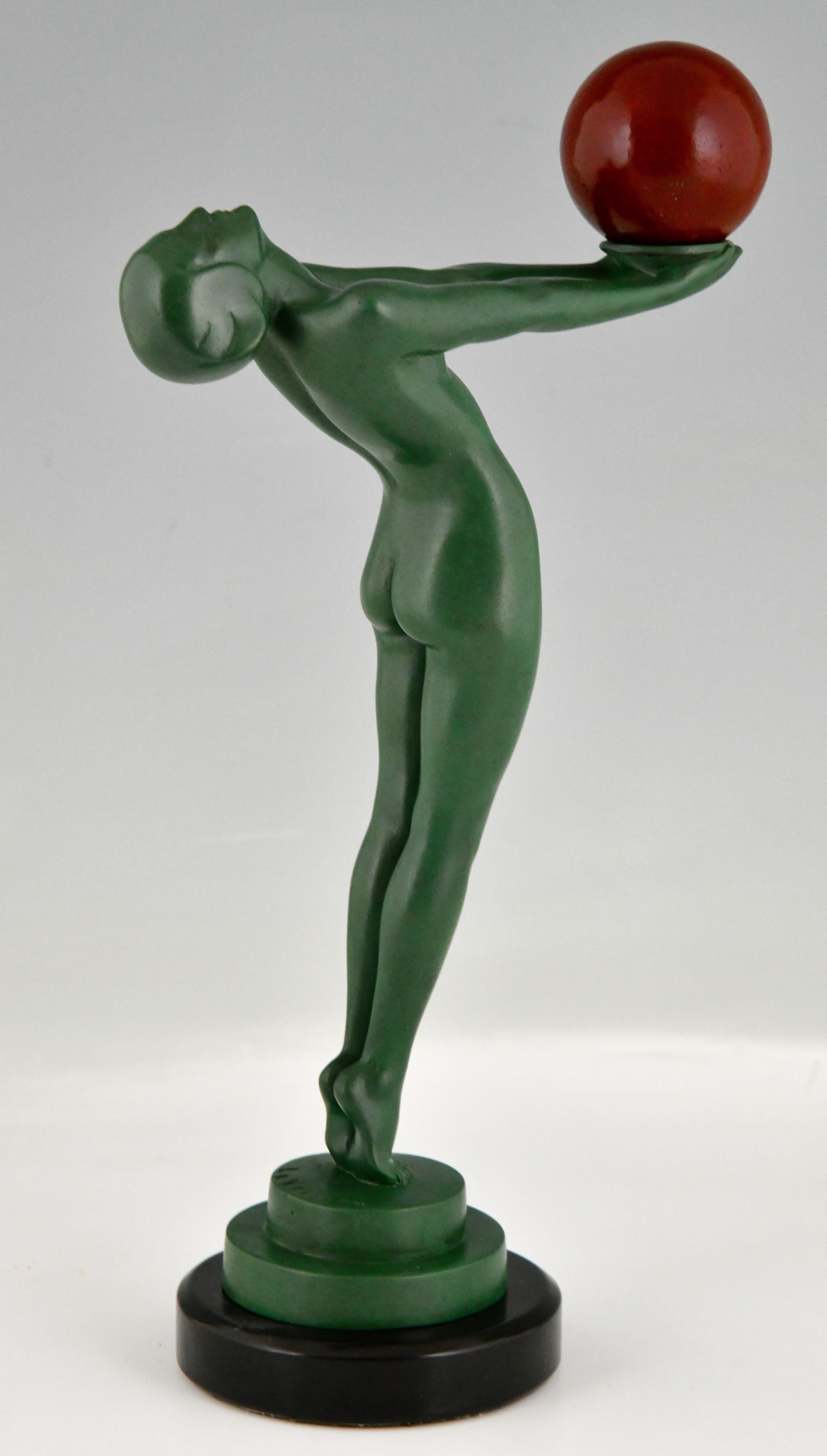 Art Deco Sculpture Nude with Ball Signed by Max Le Verrier France 1930 2