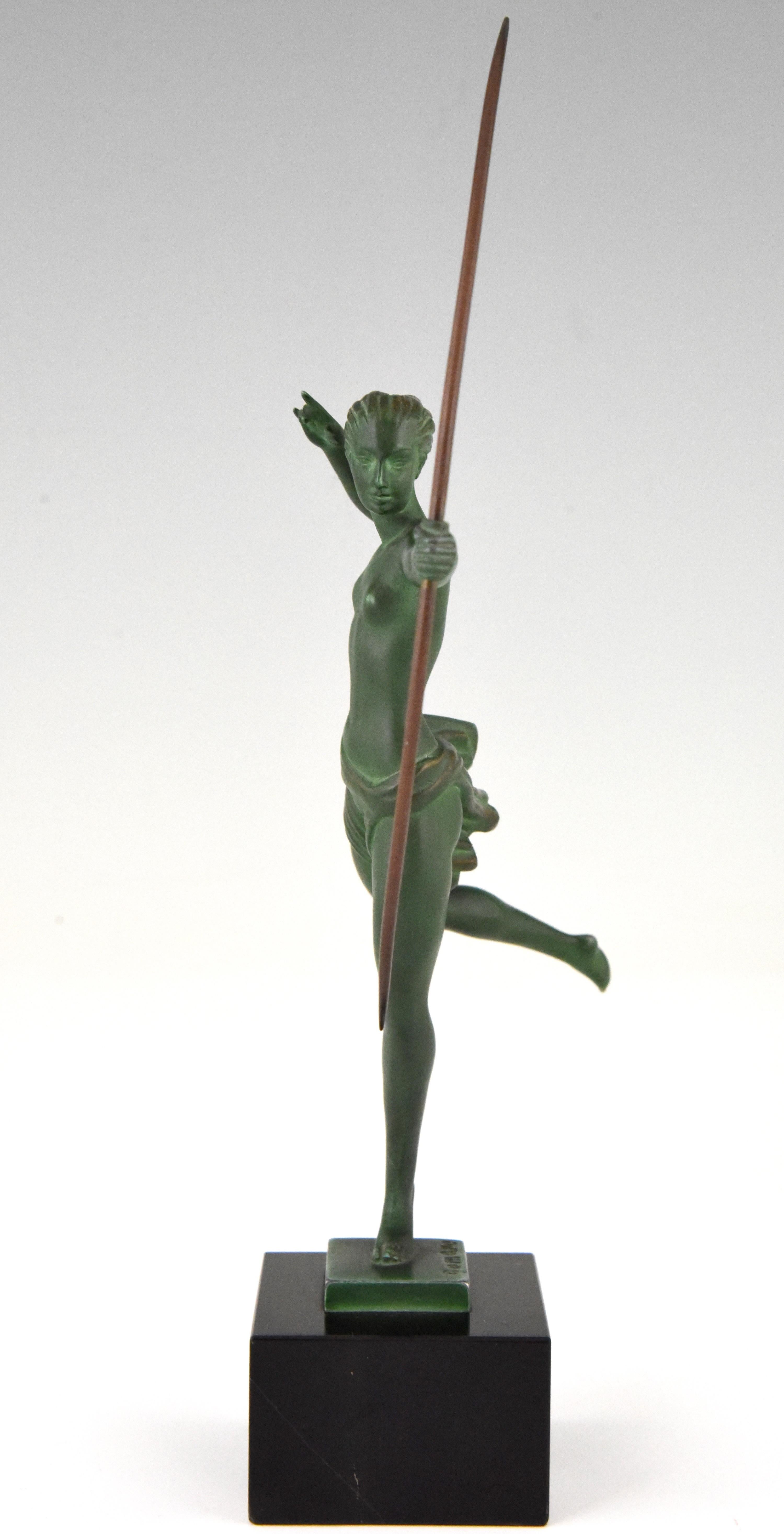 French Art Deco Sculpture Nude with Bow Atalante Jean de Marco 1930 France
