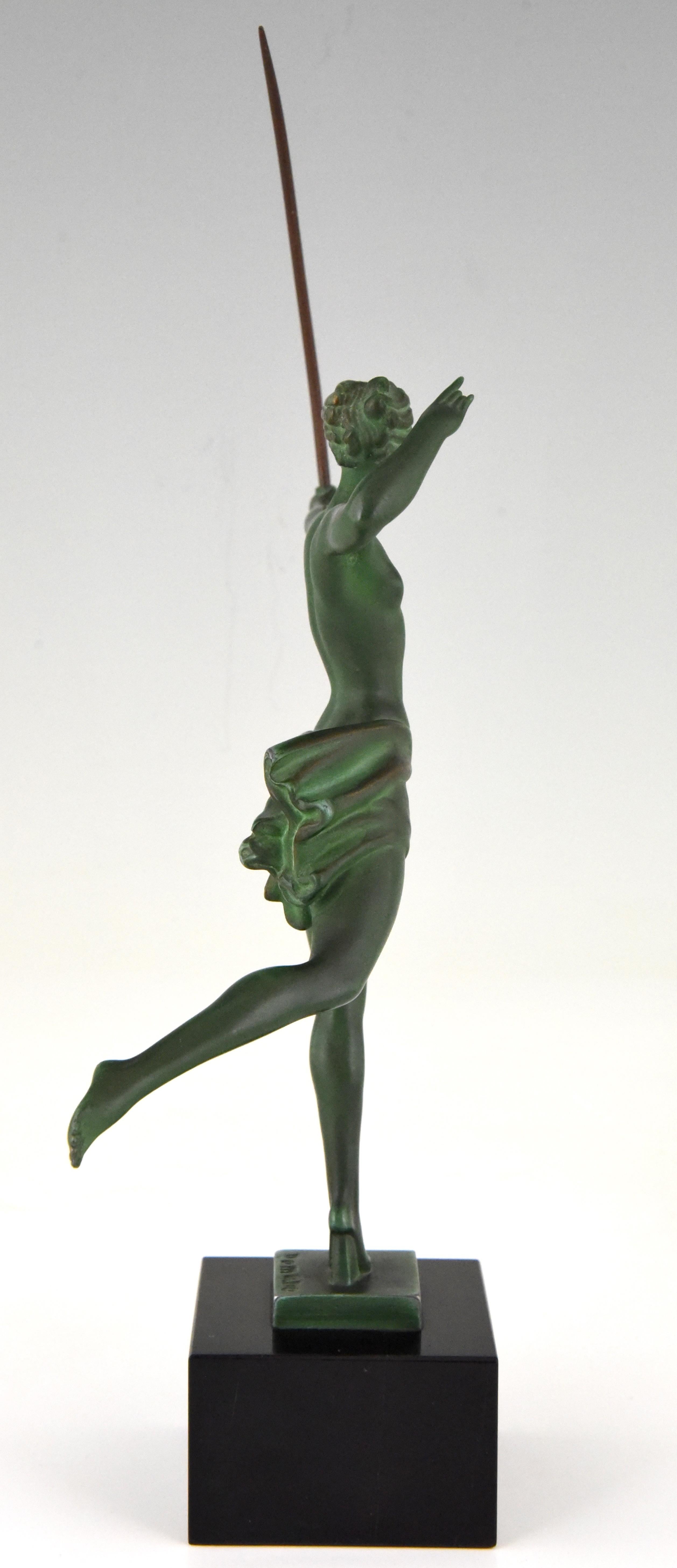 Metal Art Deco Sculpture Nude with Bow Atalante Jean de Marco 1930 France