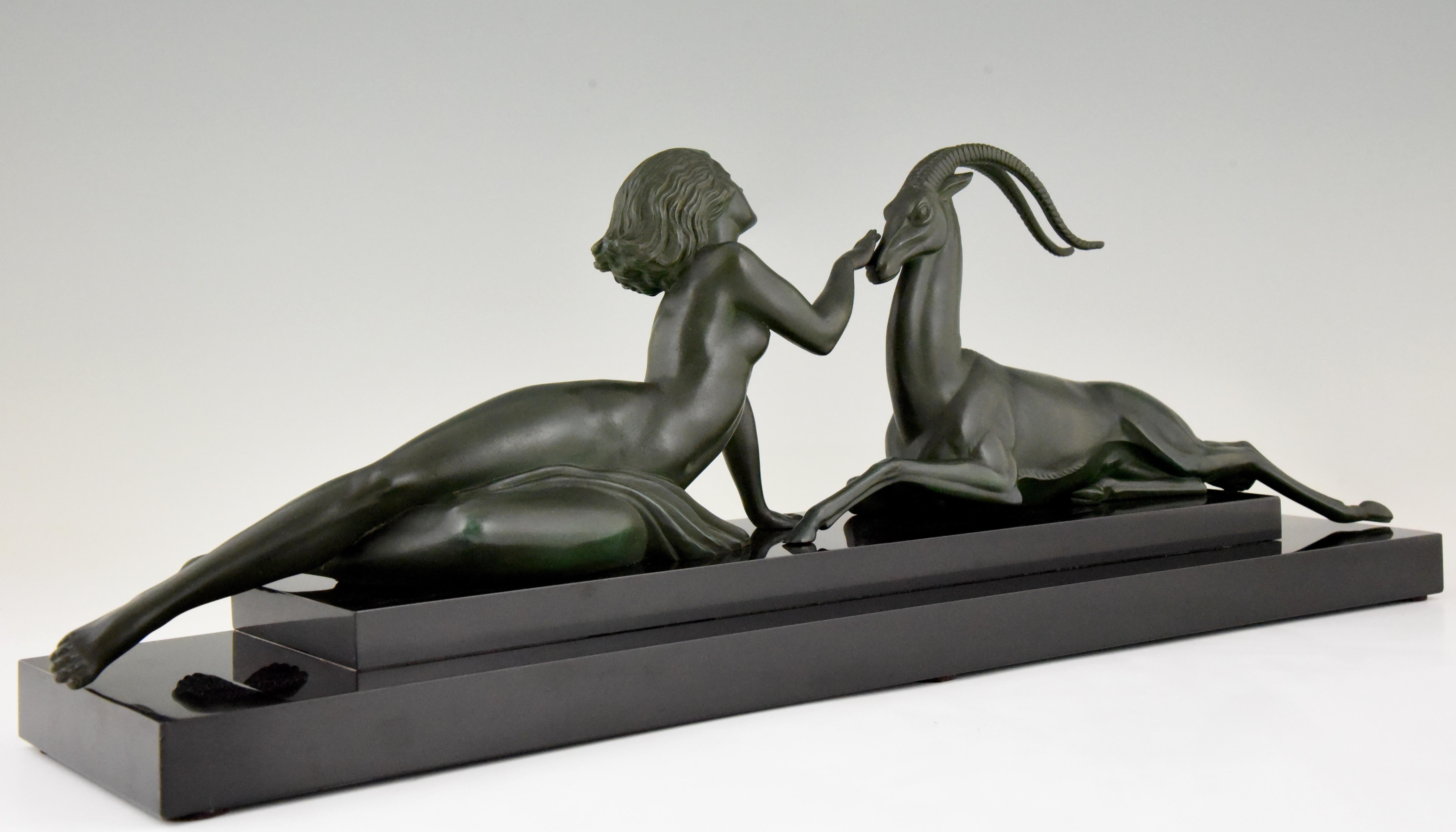 Art Deco Sculpture Nude with Gazelle Seduction by Fayral Pierre Le Faguays 1