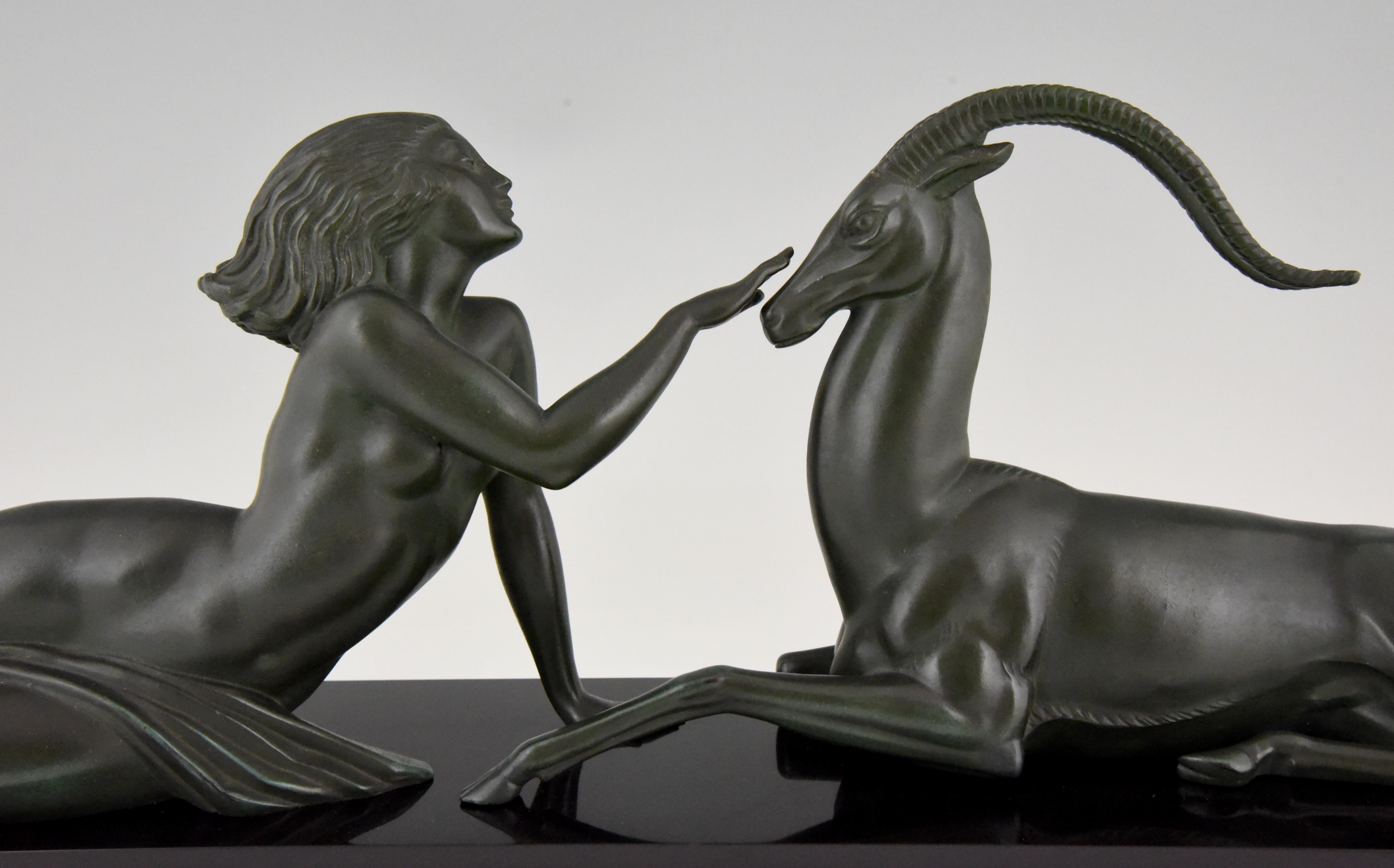 Art Deco Sculpture Nude with Gazelle Seduction by Fayral Pierre Le Faguays 2