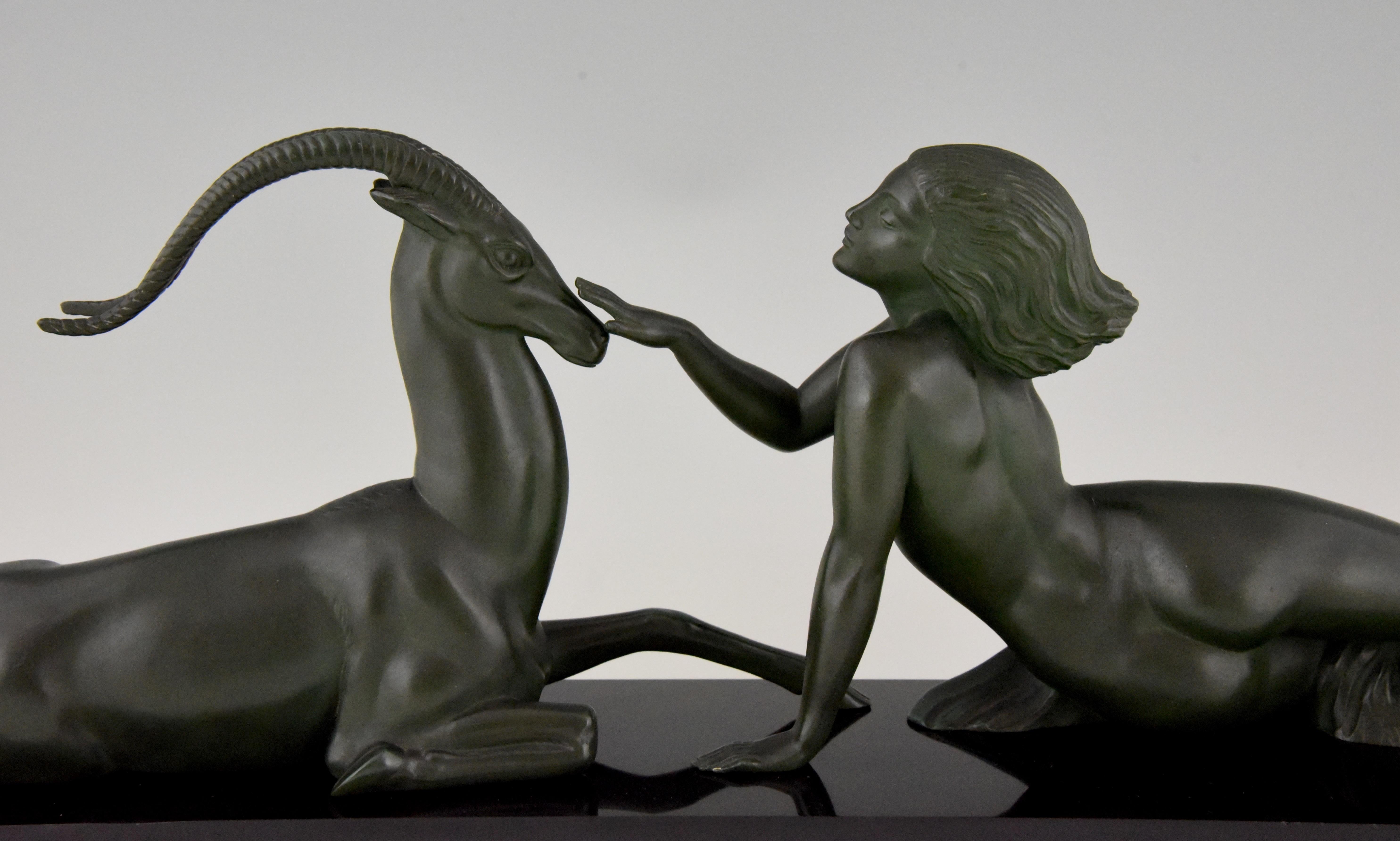 Art Deco Sculpture Nude with Gazelle Seduction by Fayral Pierre Le Faguays 3
