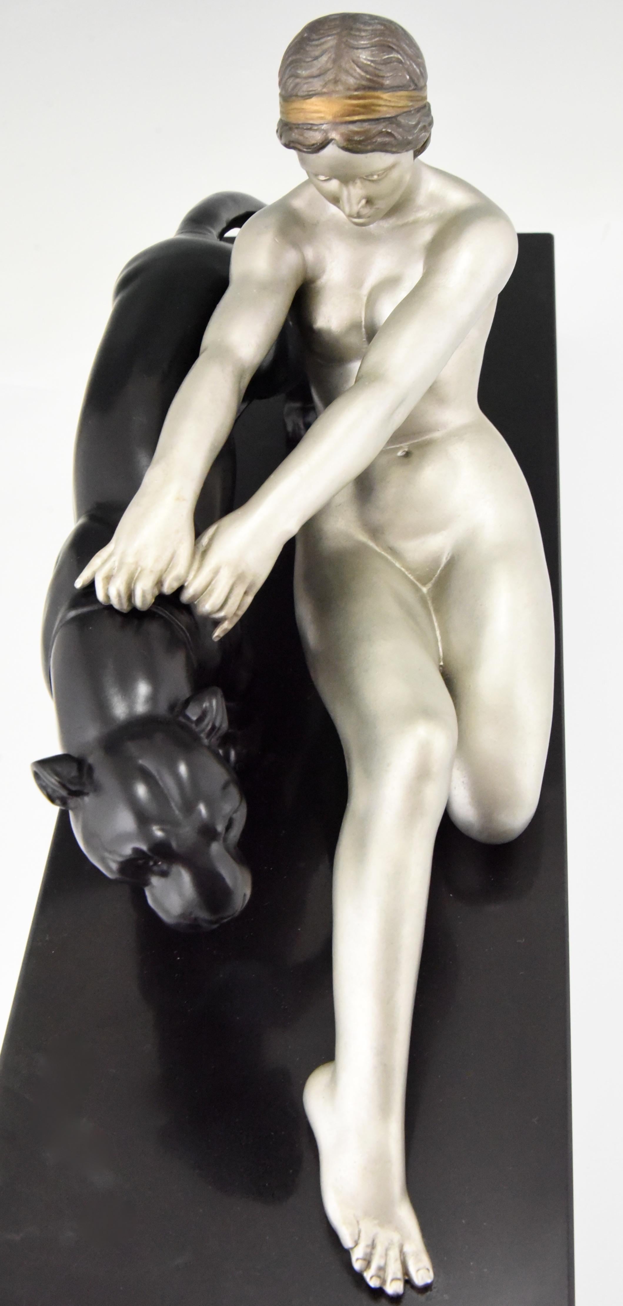 Art Deco Sculpture Nude with Panther Alexandre Ouline, France, 1930 4