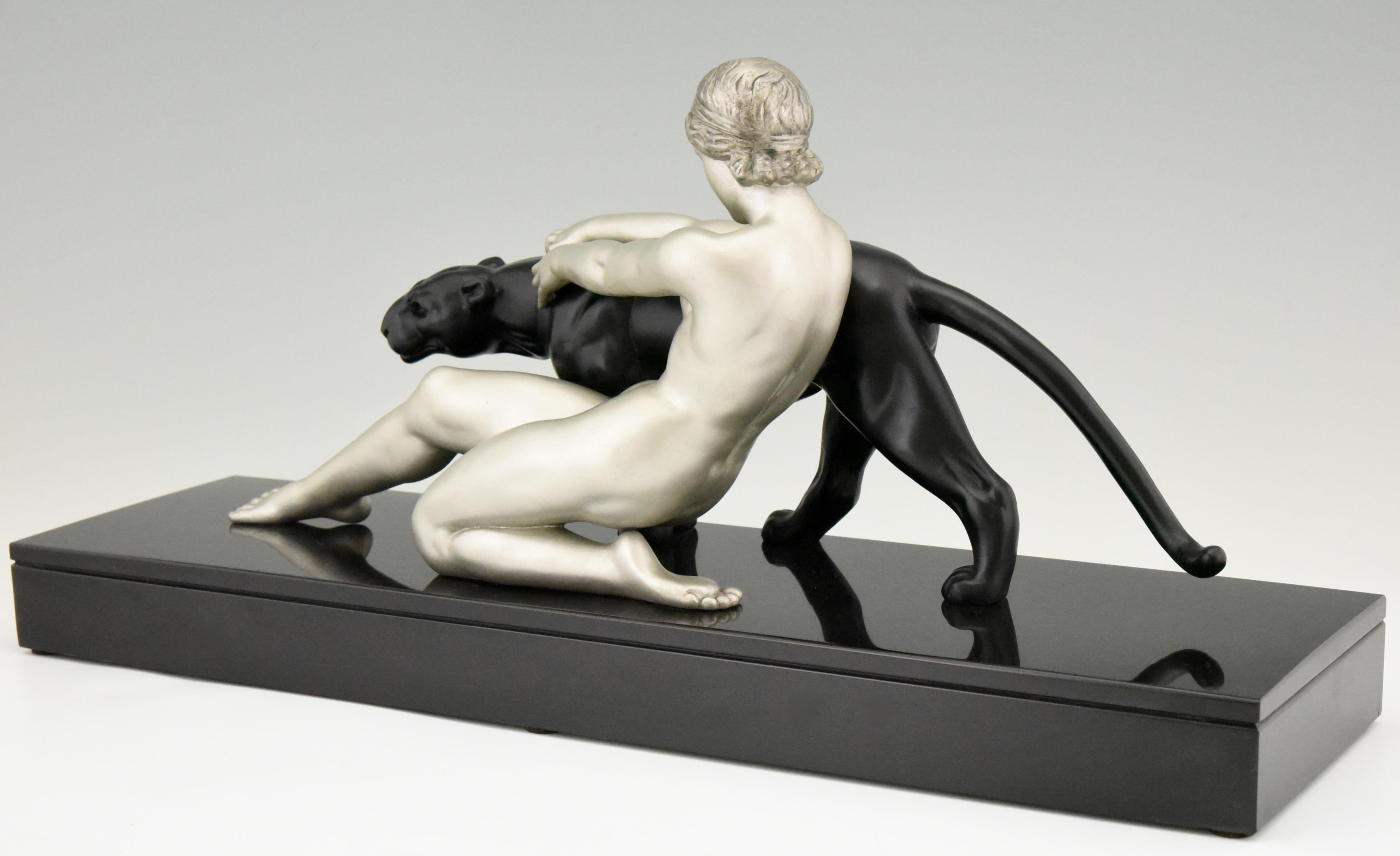 Art Deco Sculpture Nude with Panther Alexandre Ouline, France, 1930 2