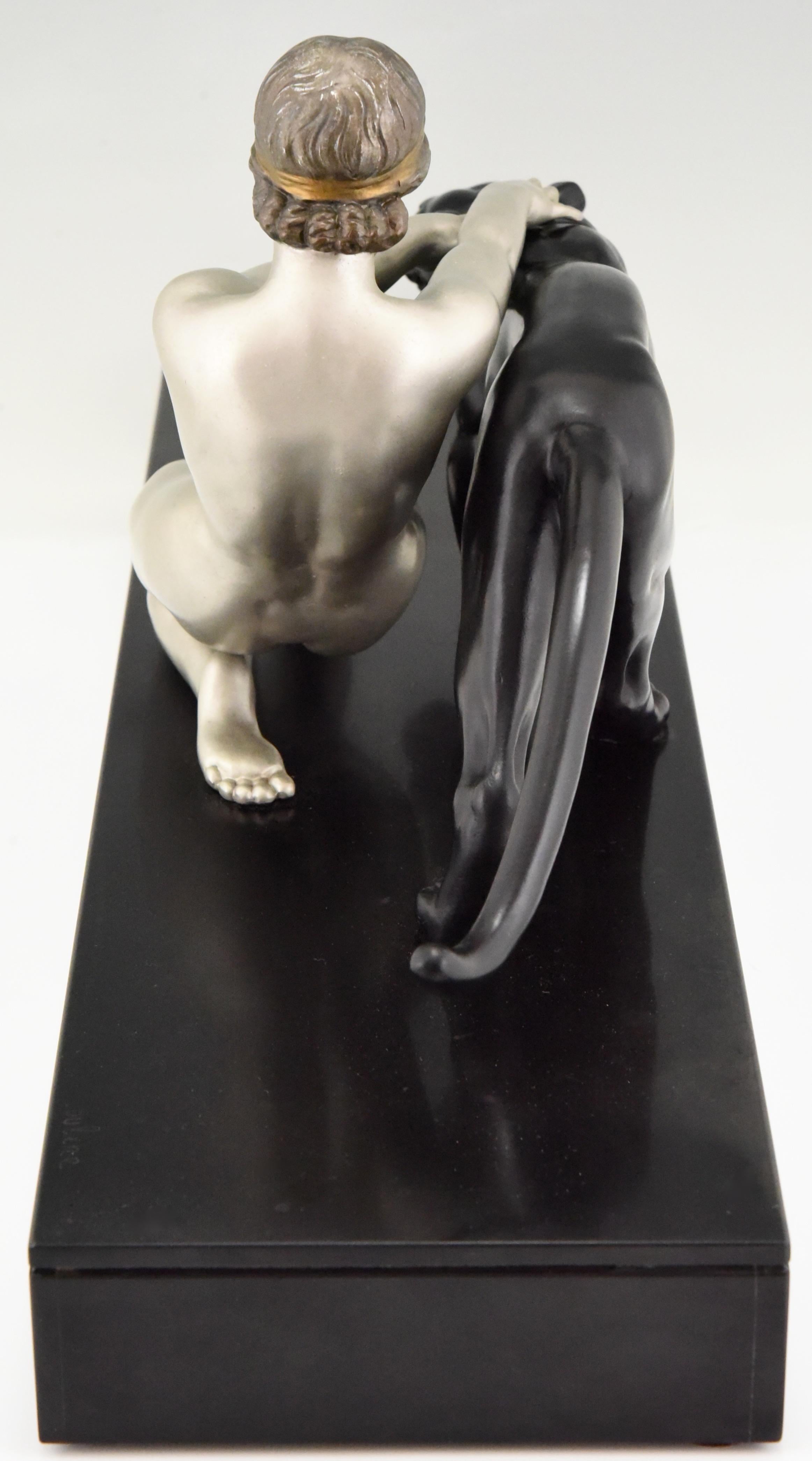 Art Deco Sculpture Nude with Panther Alexandre Ouline, France, 1930 1