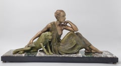 Art Deco Sculpture Nude with Panther by Godard C. 1920s