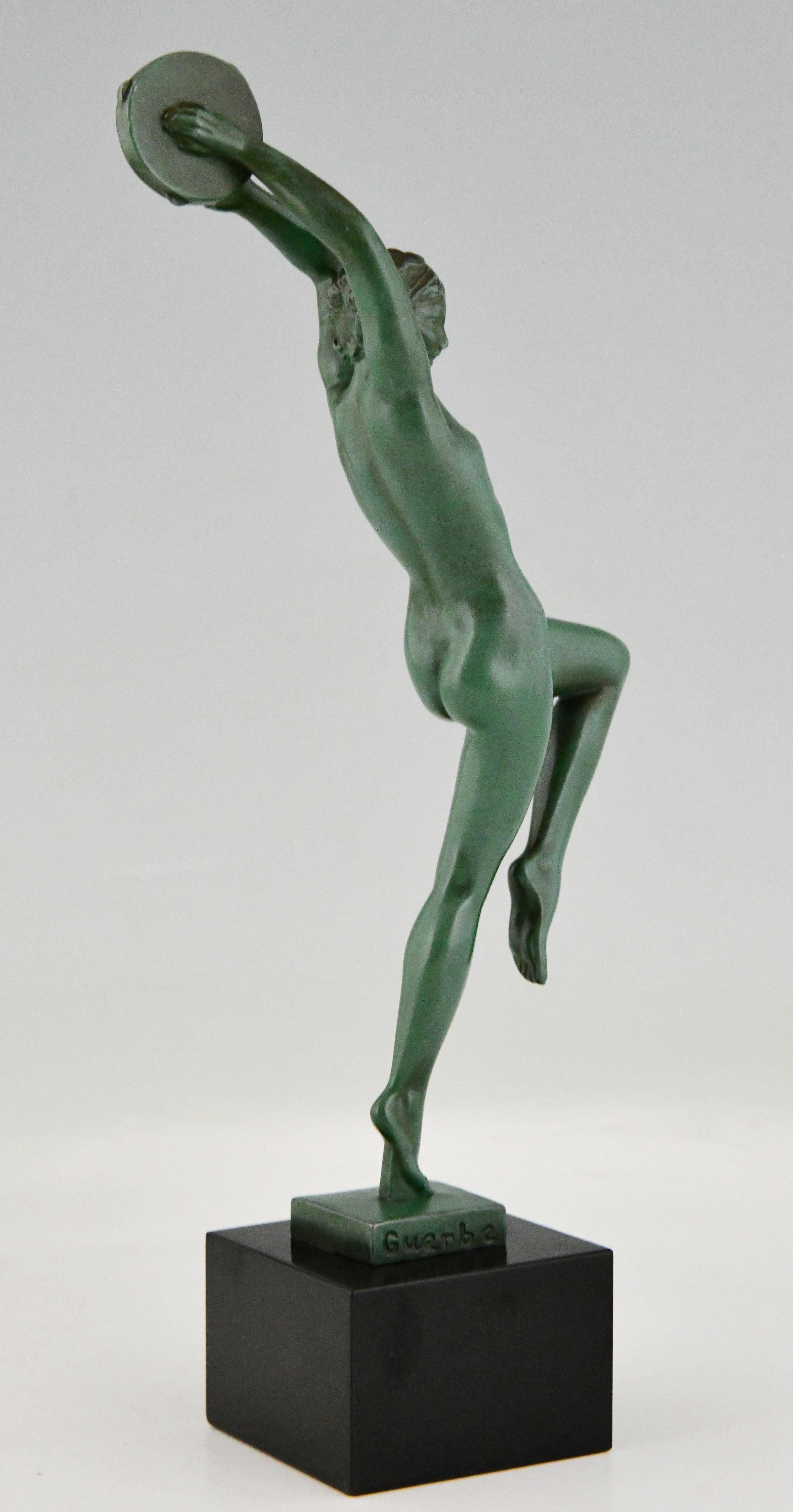 Art Deco Sculpture Nude with Tambourine by Raymonde Guerbe France 1930 3