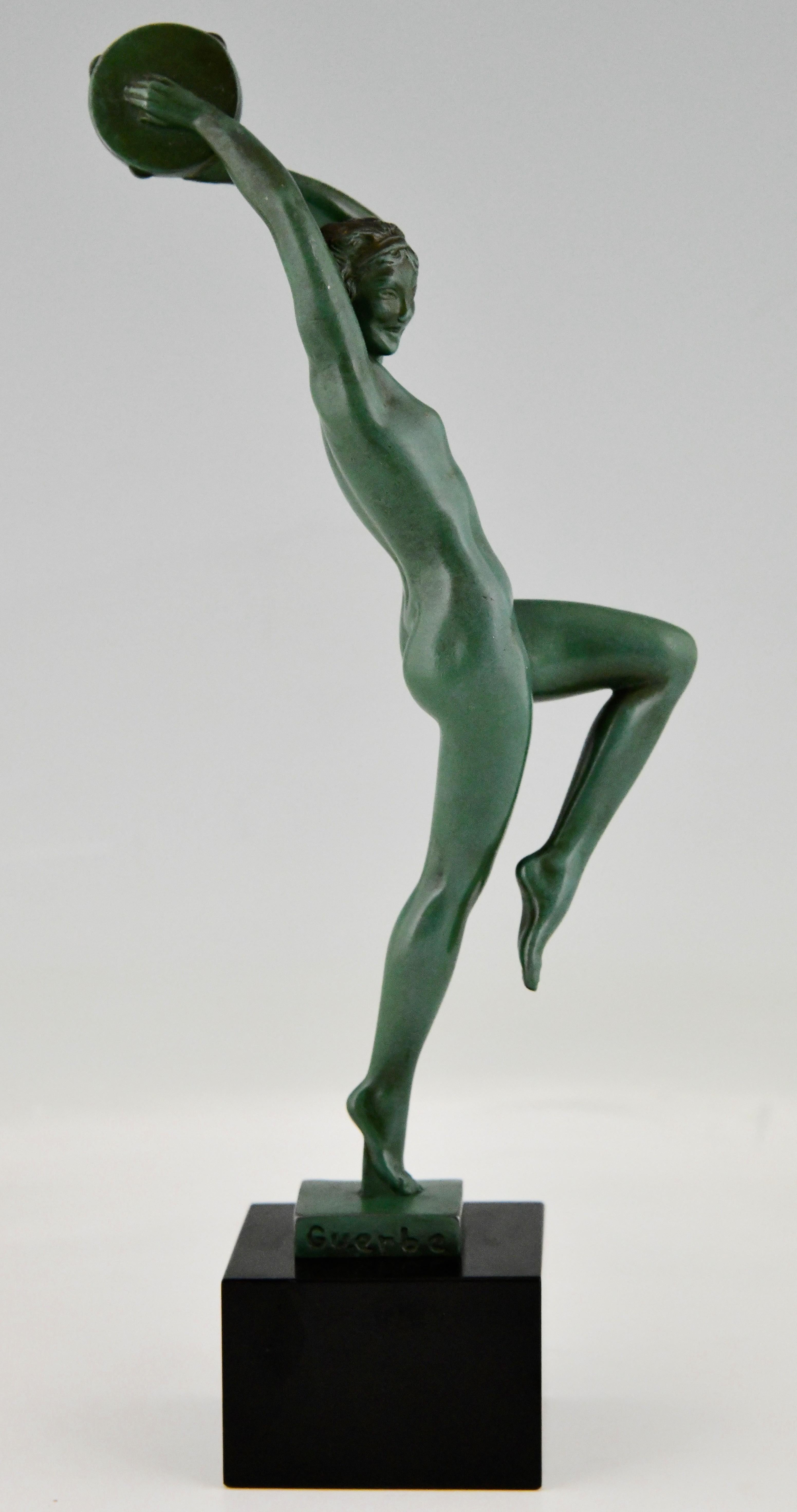 Art Deco Sculpture Nude with Tambourine by Raymonde Guerbe France 1930 4