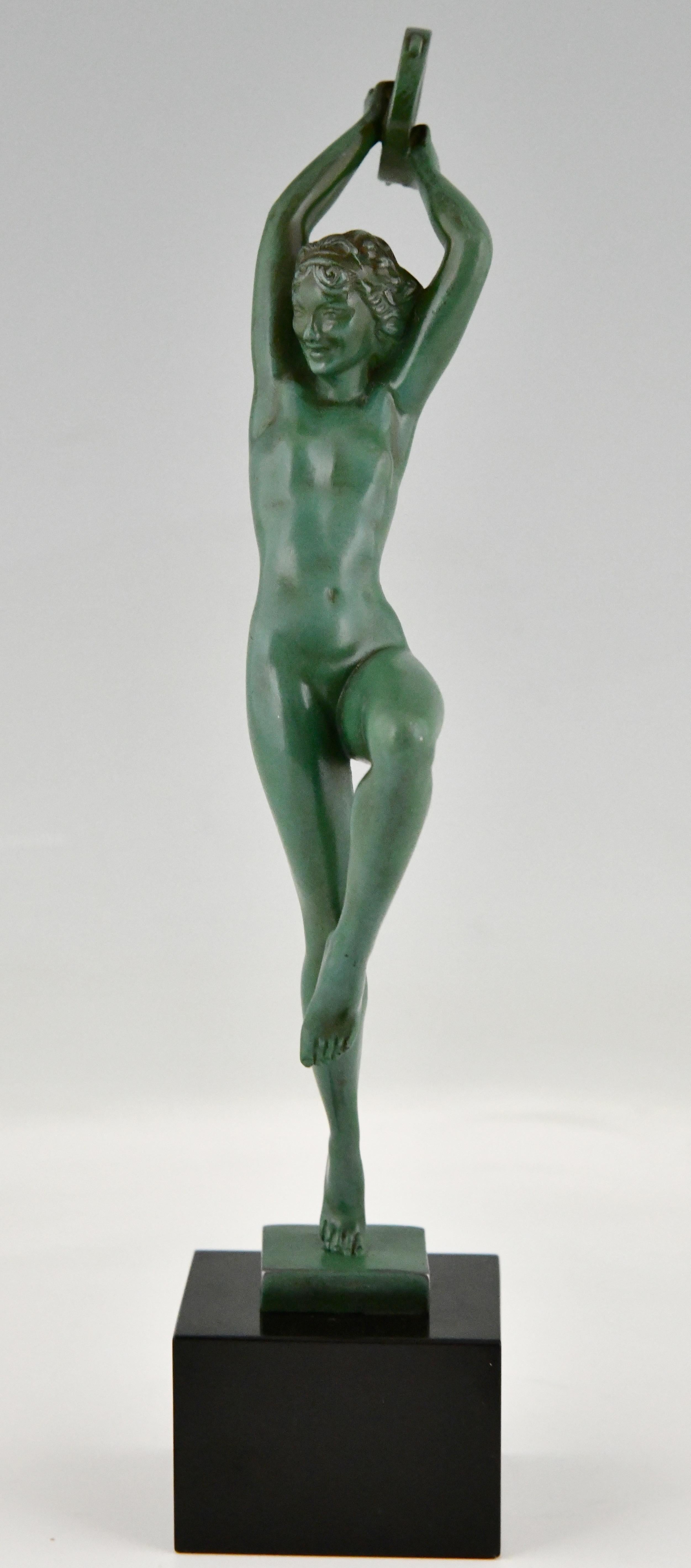 Art Deco Sculpture Nude with Tambourine by Raymonde Guerbe France 1930 In Good Condition In Antwerp, BE