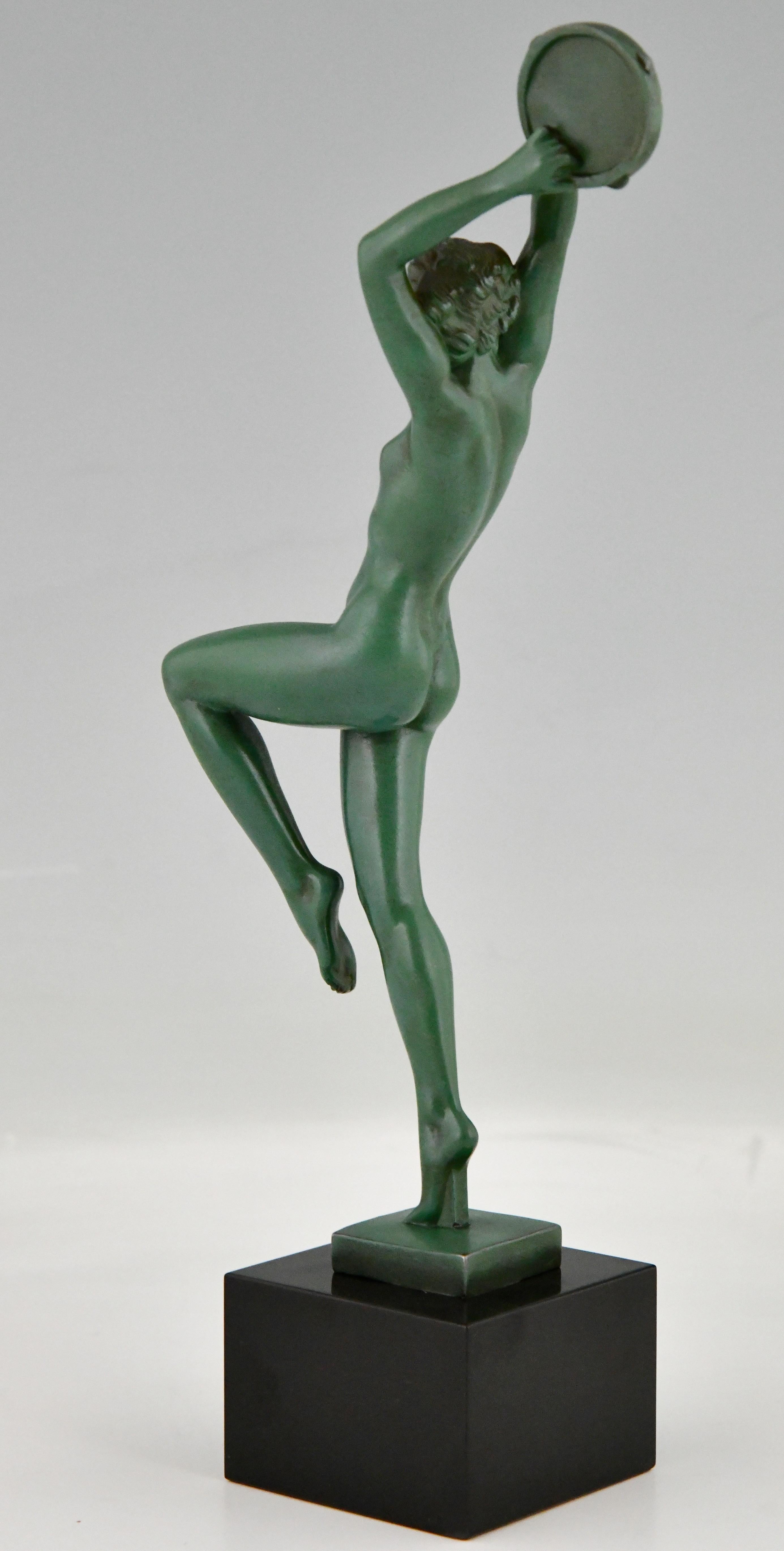 Art Deco Sculpture Nude with Tambourine by Raymonde Guerbe France 1930 1