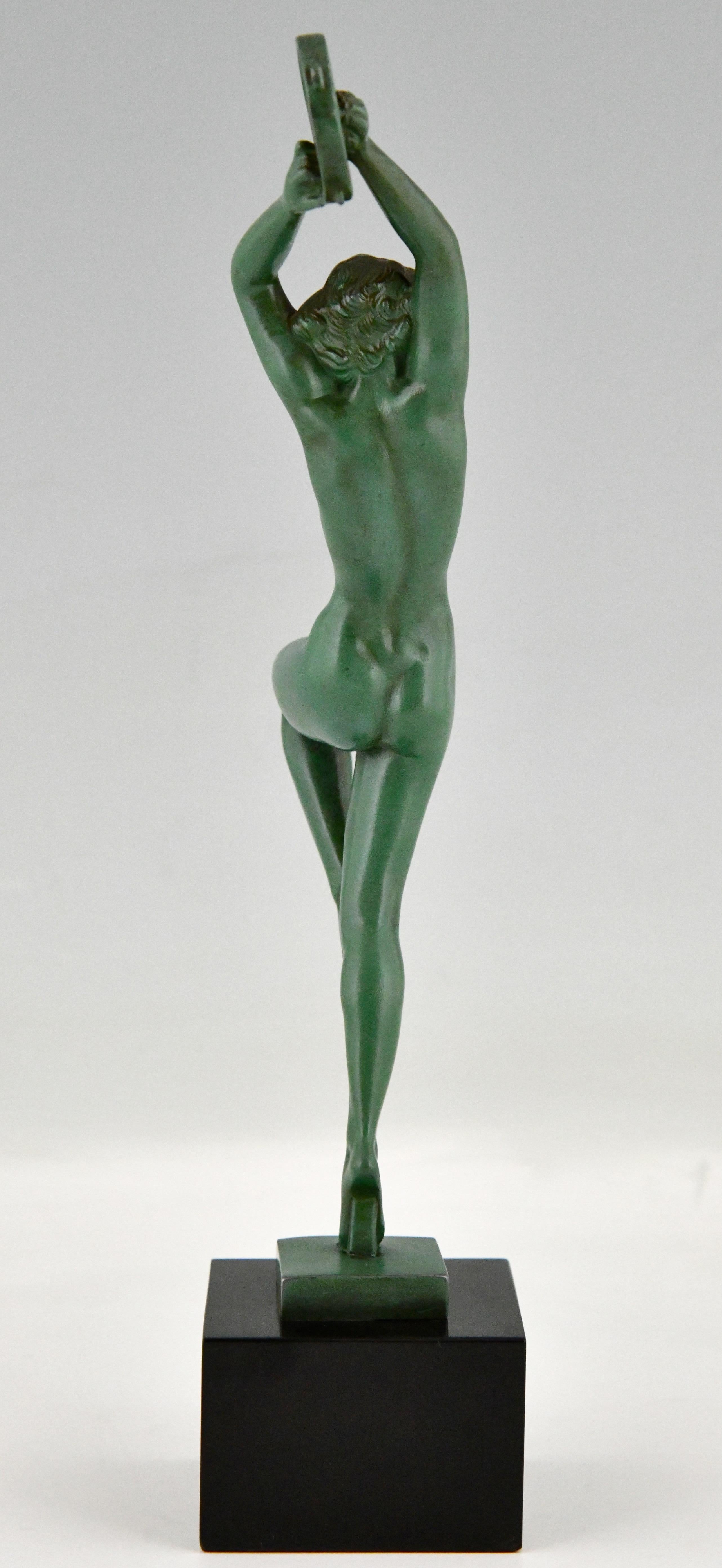Art Deco Sculpture Nude with Tambourine by Raymonde Guerbe France 1930 2
