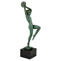 Art Deco Sculpture Nude with Tambourine by Raymonde Guerbe France 1930