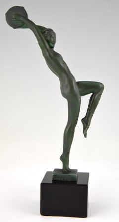 Art Deco Sculpture Nude with Tambourine Raymonde Guerbe, France, 1930
