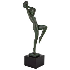 Art Deco Sculpture Nude with Tambourine Raymonde Guerbe, France, 1930