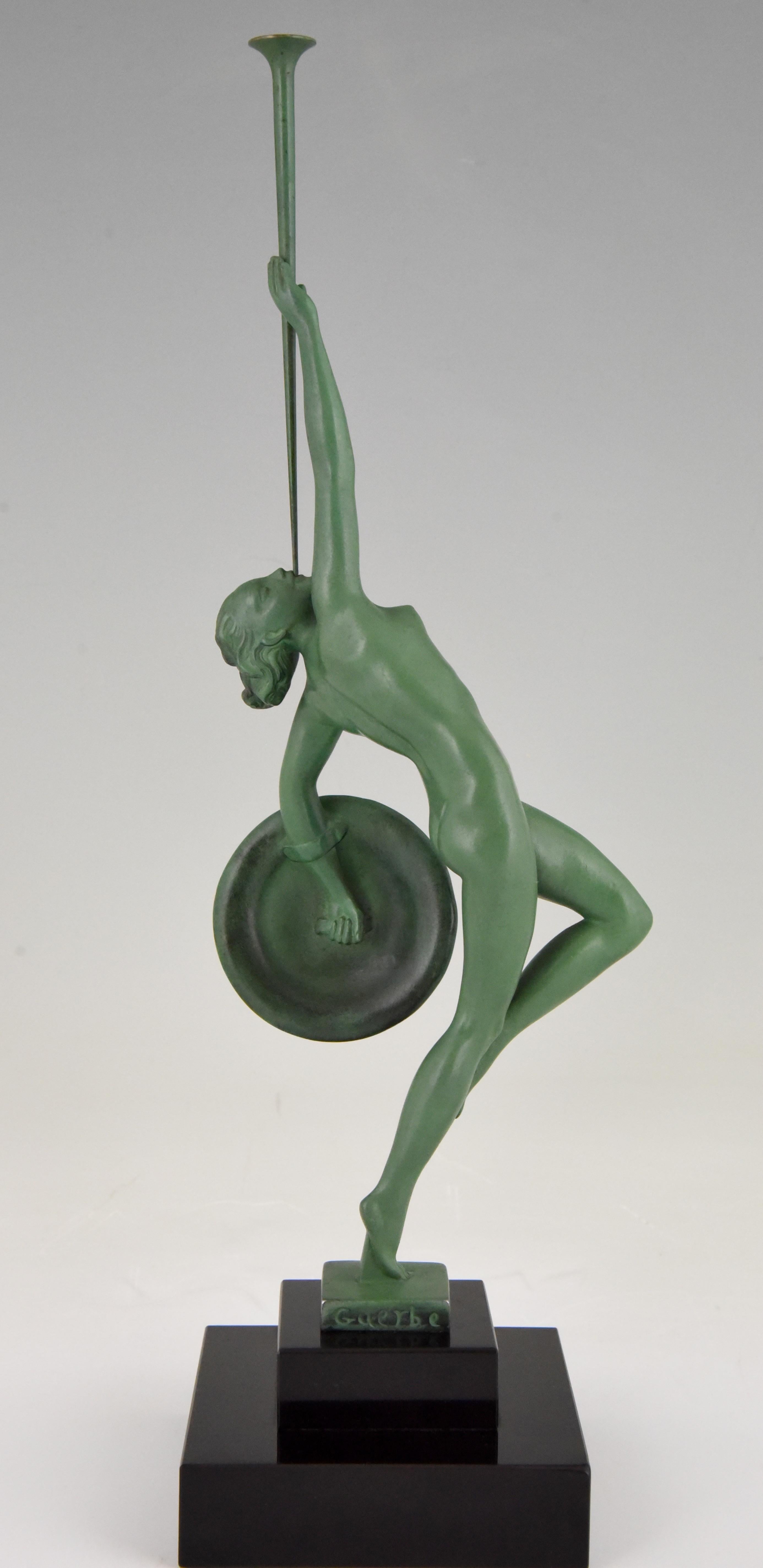 Art Deco Sculpture Nude with Trumpet Jericho Guerbe for Max Le Verrier France In Good Condition In Antwerp, BE