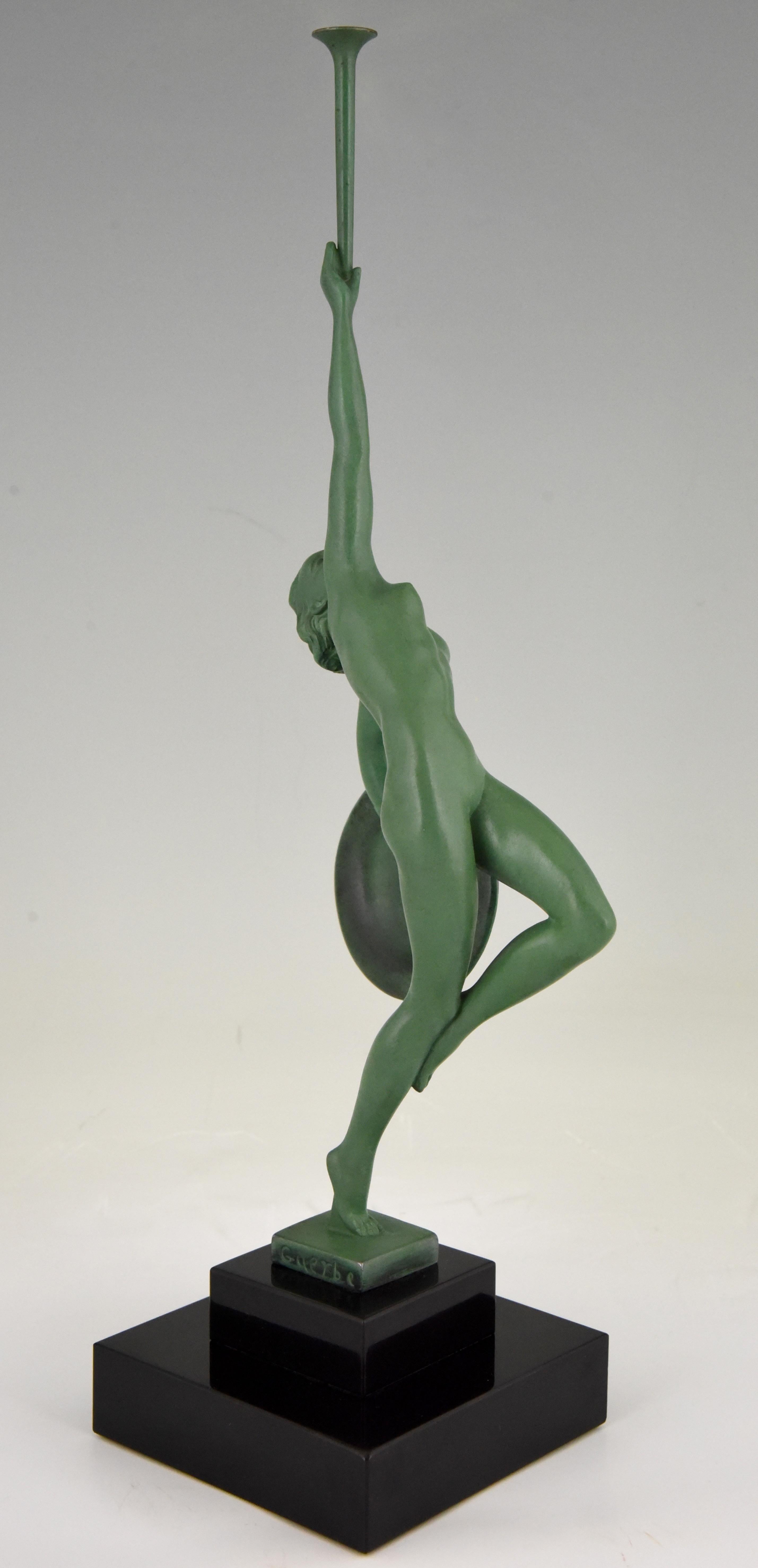 20th Century Art Deco Sculpture Nude with Trumpet Jericho Guerbe for Max Le Verrier France