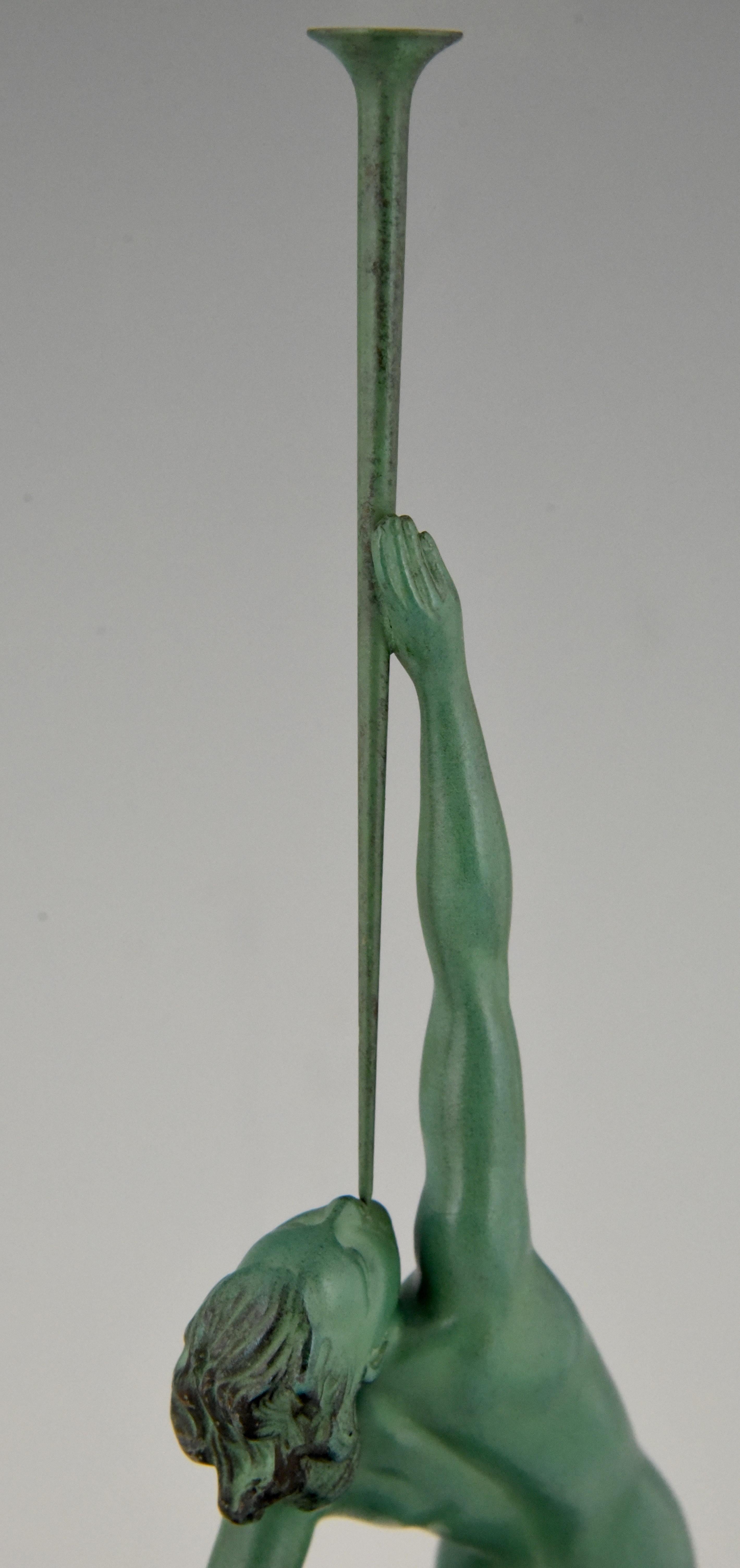Metal Art Deco Sculpture Nude with Trumpet Jericho Raymonde Guerbe Maxle Verrier