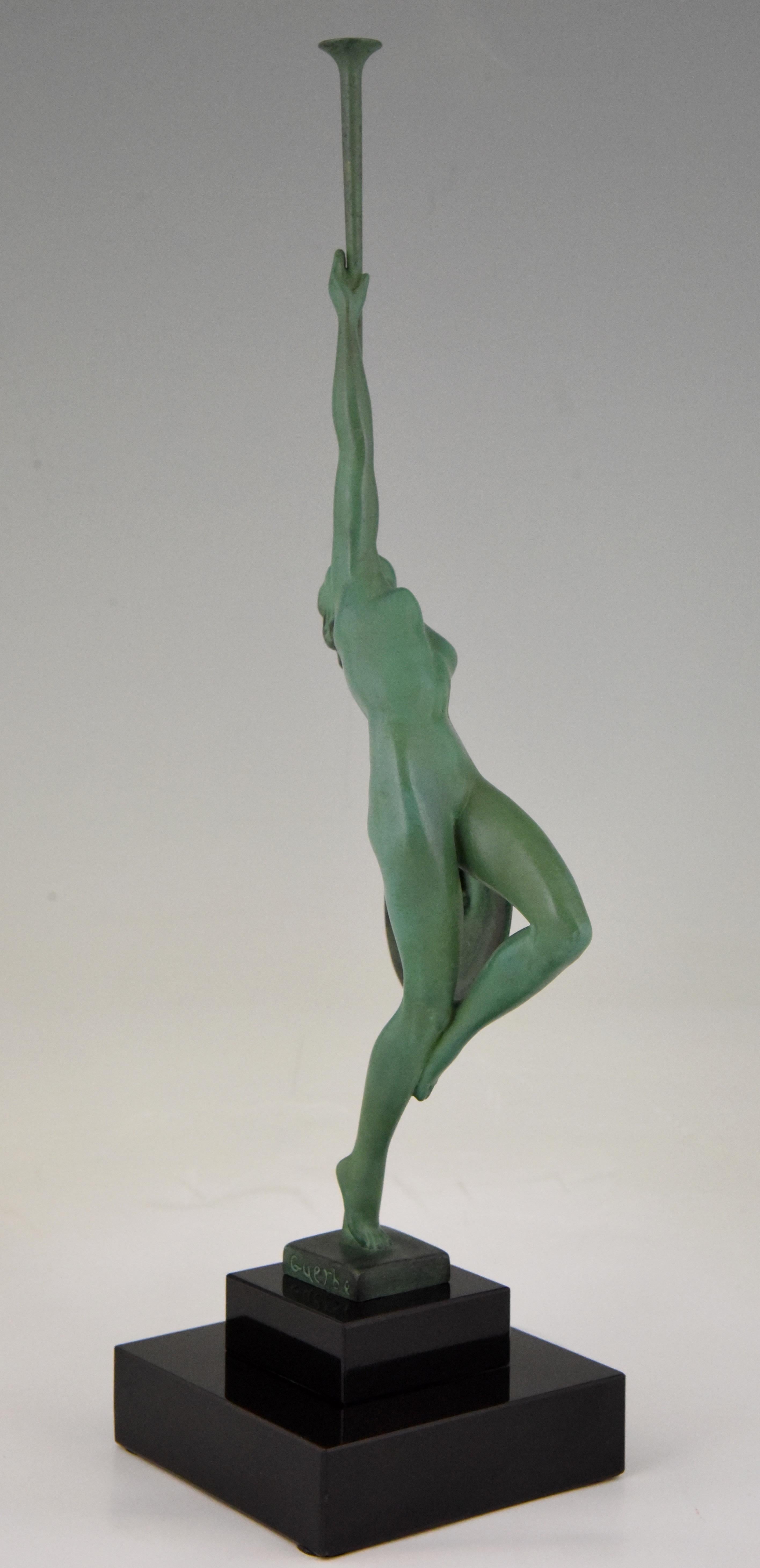 French Art Deco Sculpture Nude with Trumpet Jericho Raymonde Guerbe Maxle Verrier