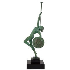 Sculpture Art Déco Nu avec Trompette Jericho Raymonde Guerbe Maxle Verrier