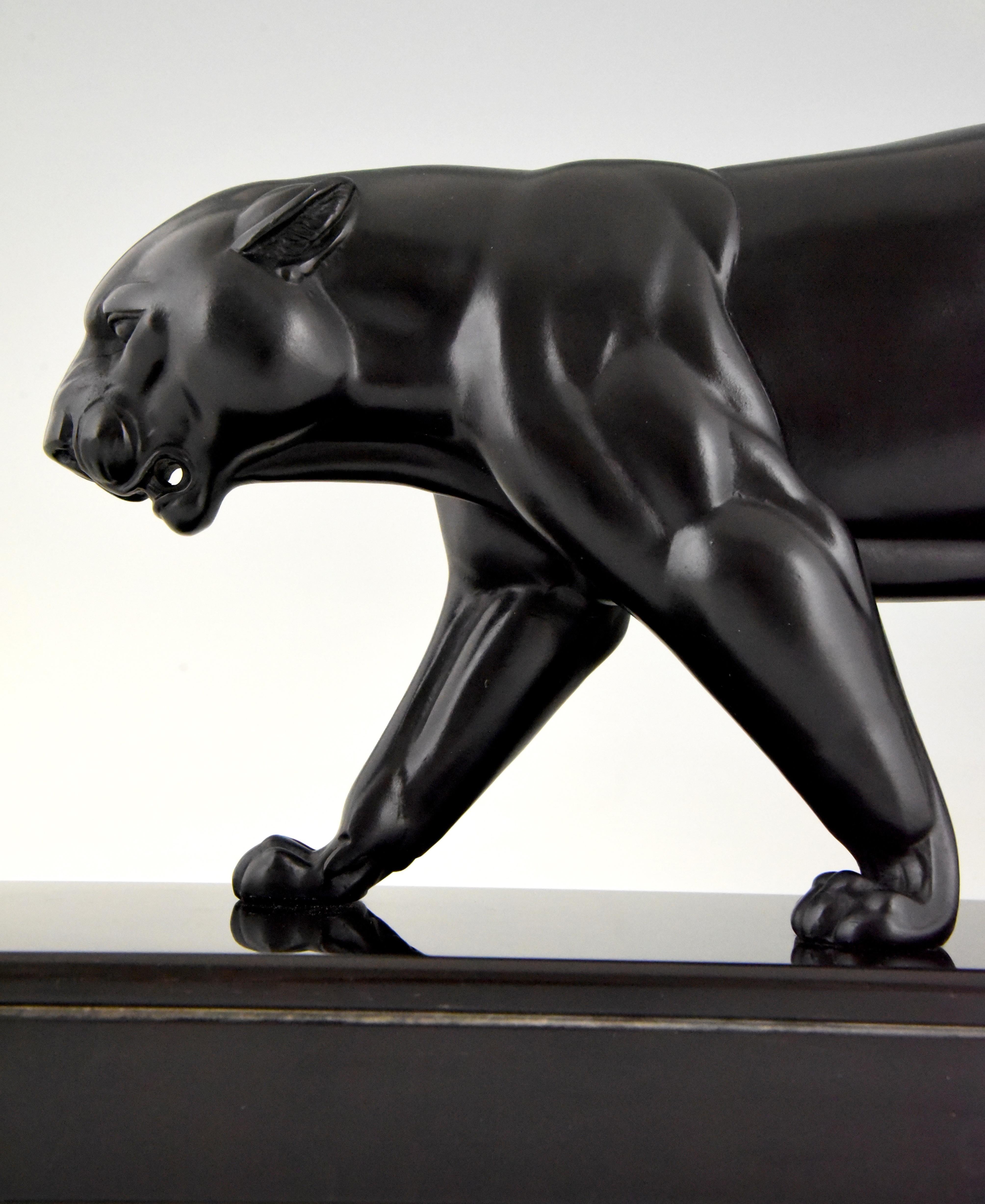 Irenee Rochard, Art-déco-Skulptur eines schwarzen Panthers, Frankreich 1930 2