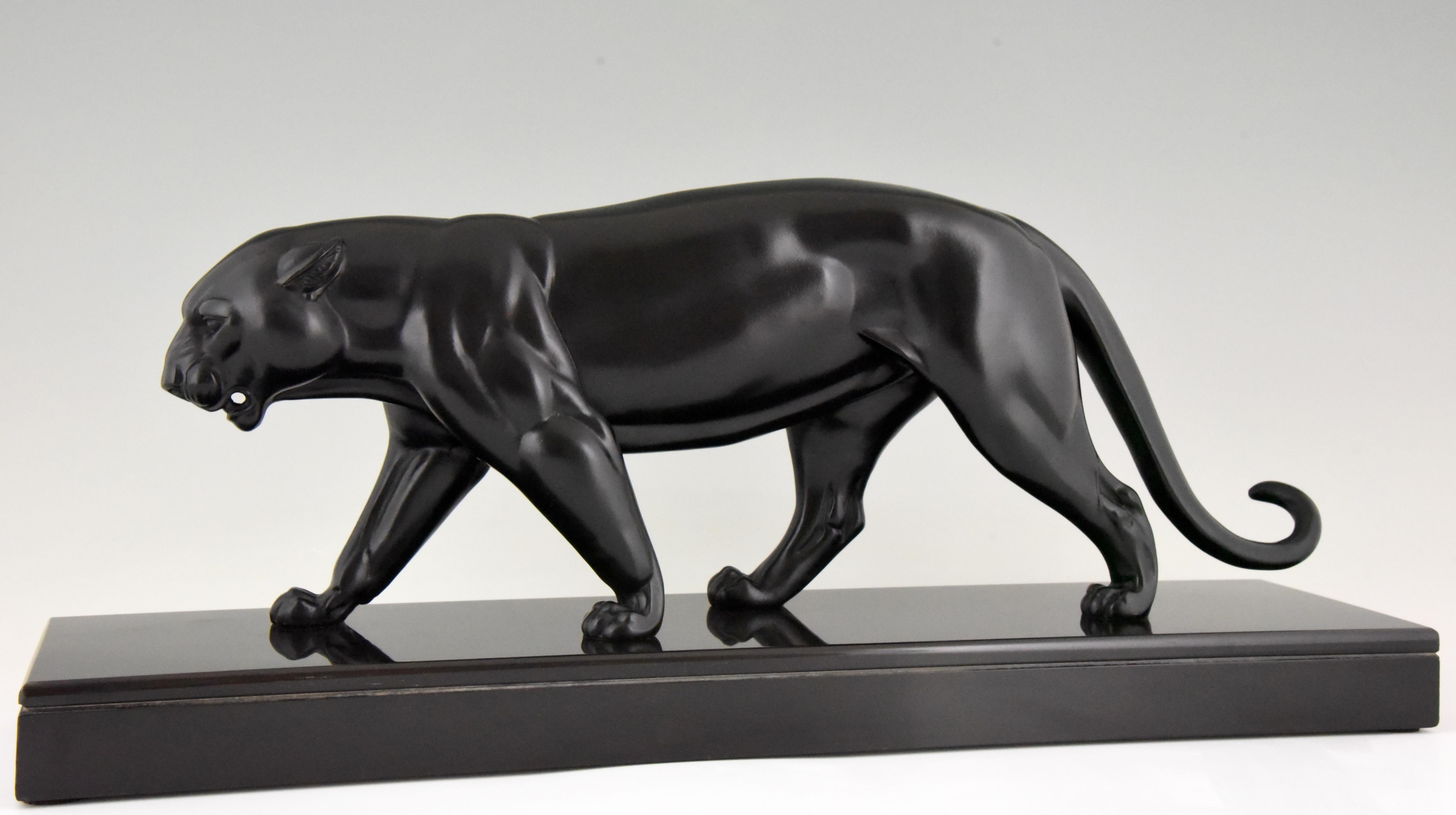 French Irenee Rochard Art Deco Sculpture Black Panther France 1930