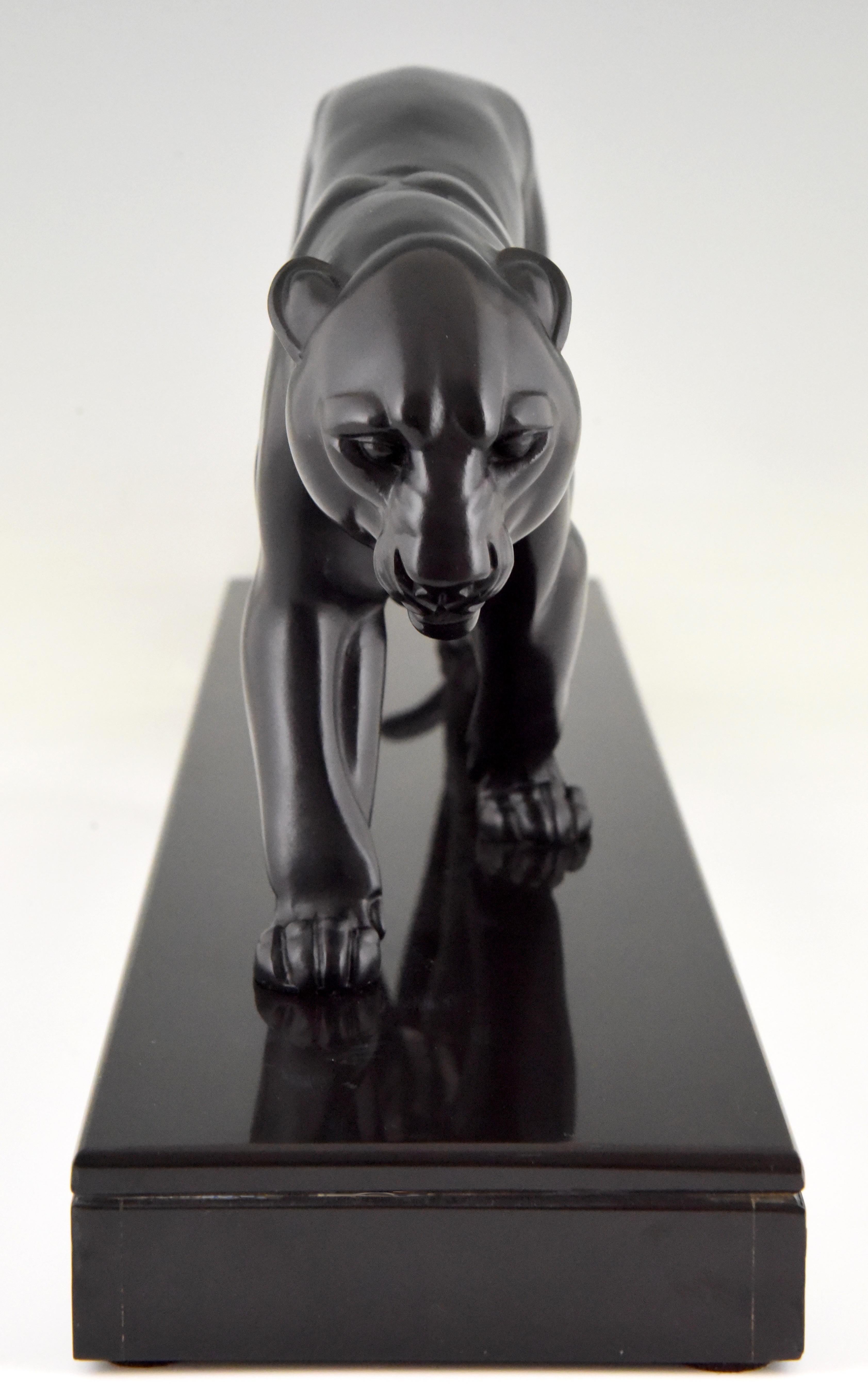 Patinated Irenee Rochard Art Deco Sculpture Black Panther France 1930
