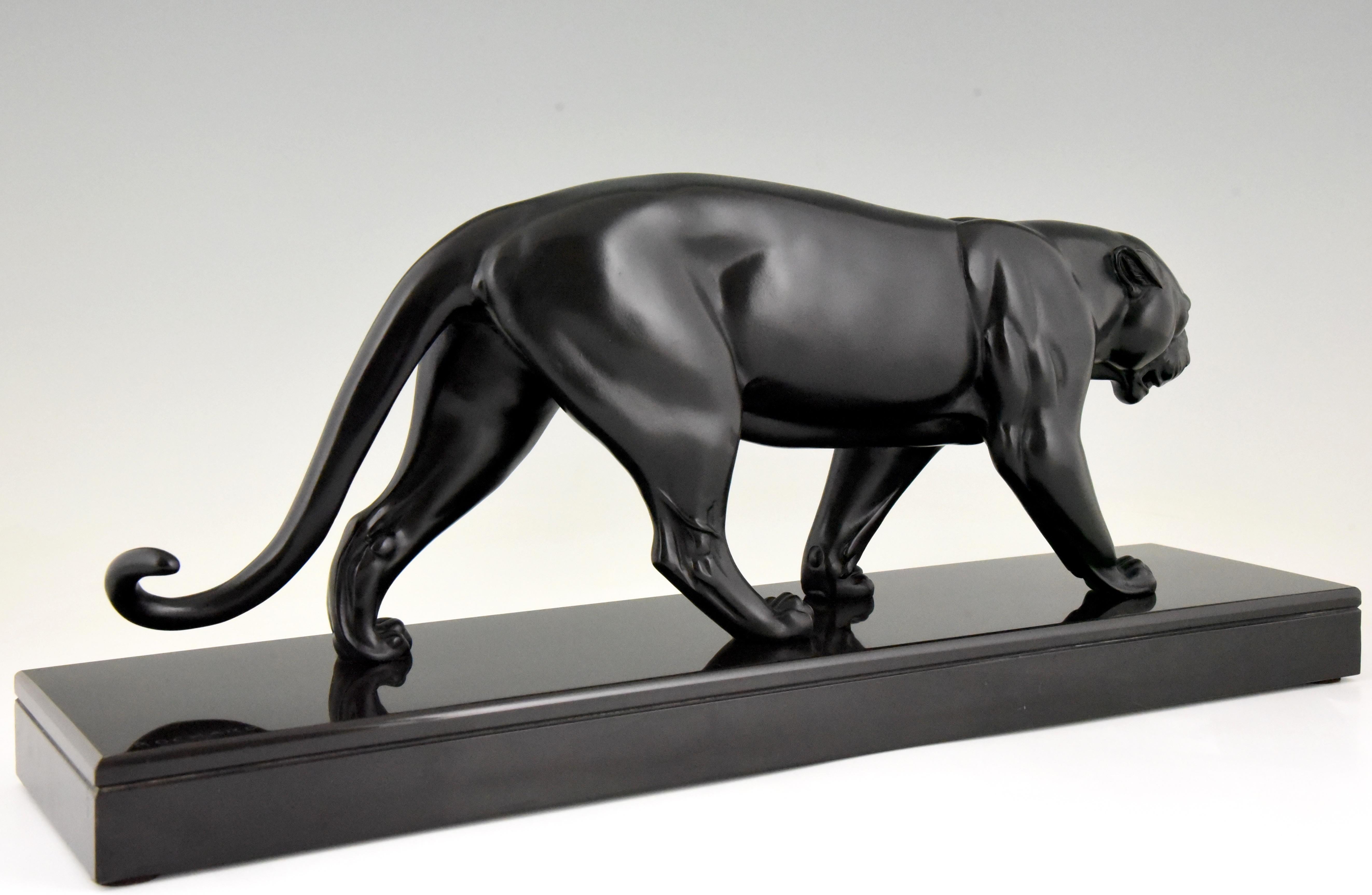 Irenee Rochard, Art-déco-Skulptur eines schwarzen Panthers, Frankreich 1930 (Mitte des 20. Jahrhunderts)