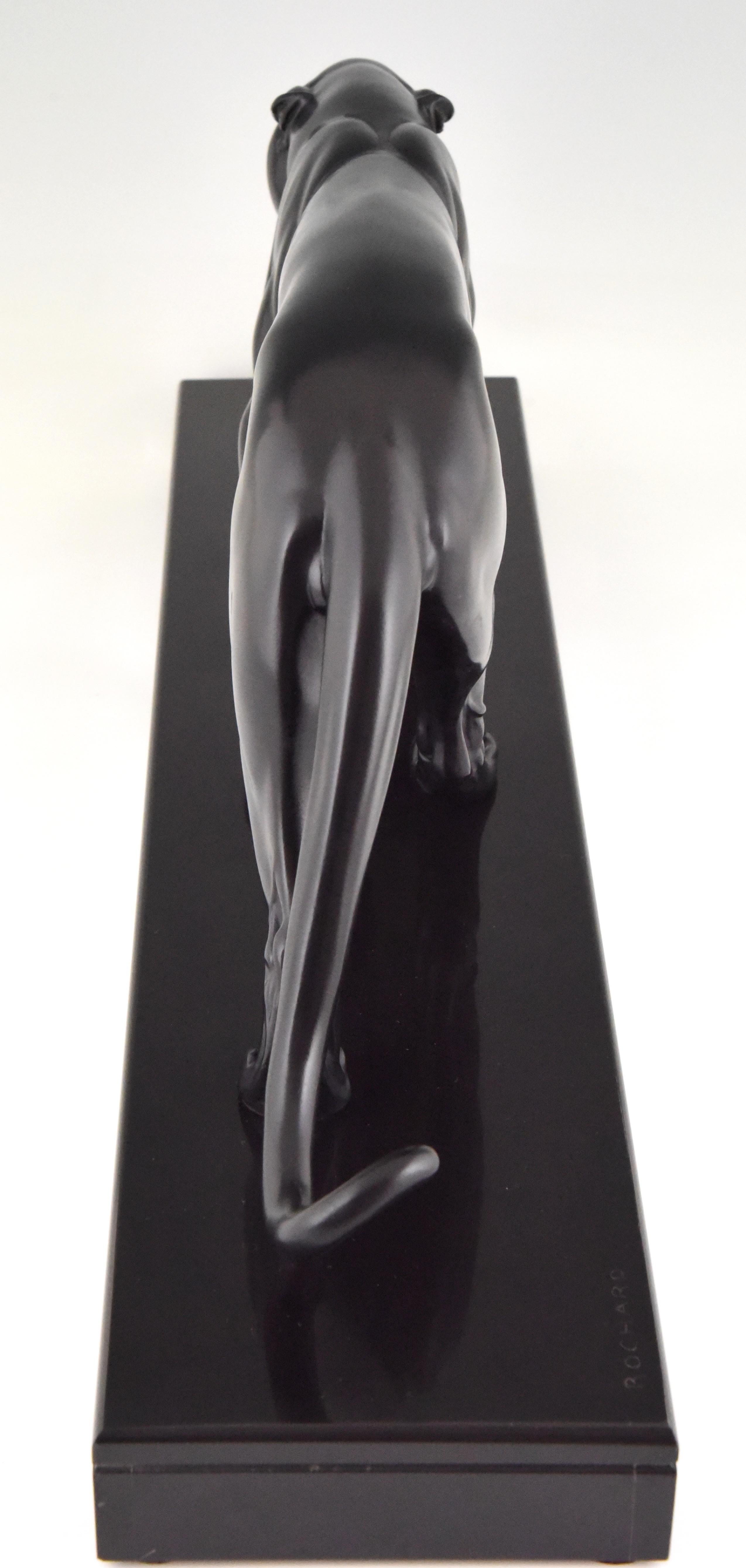Irenee Rochard, Art-déco-Skulptur eines schwarzen Panthers, Frankreich 1930 (Metall)