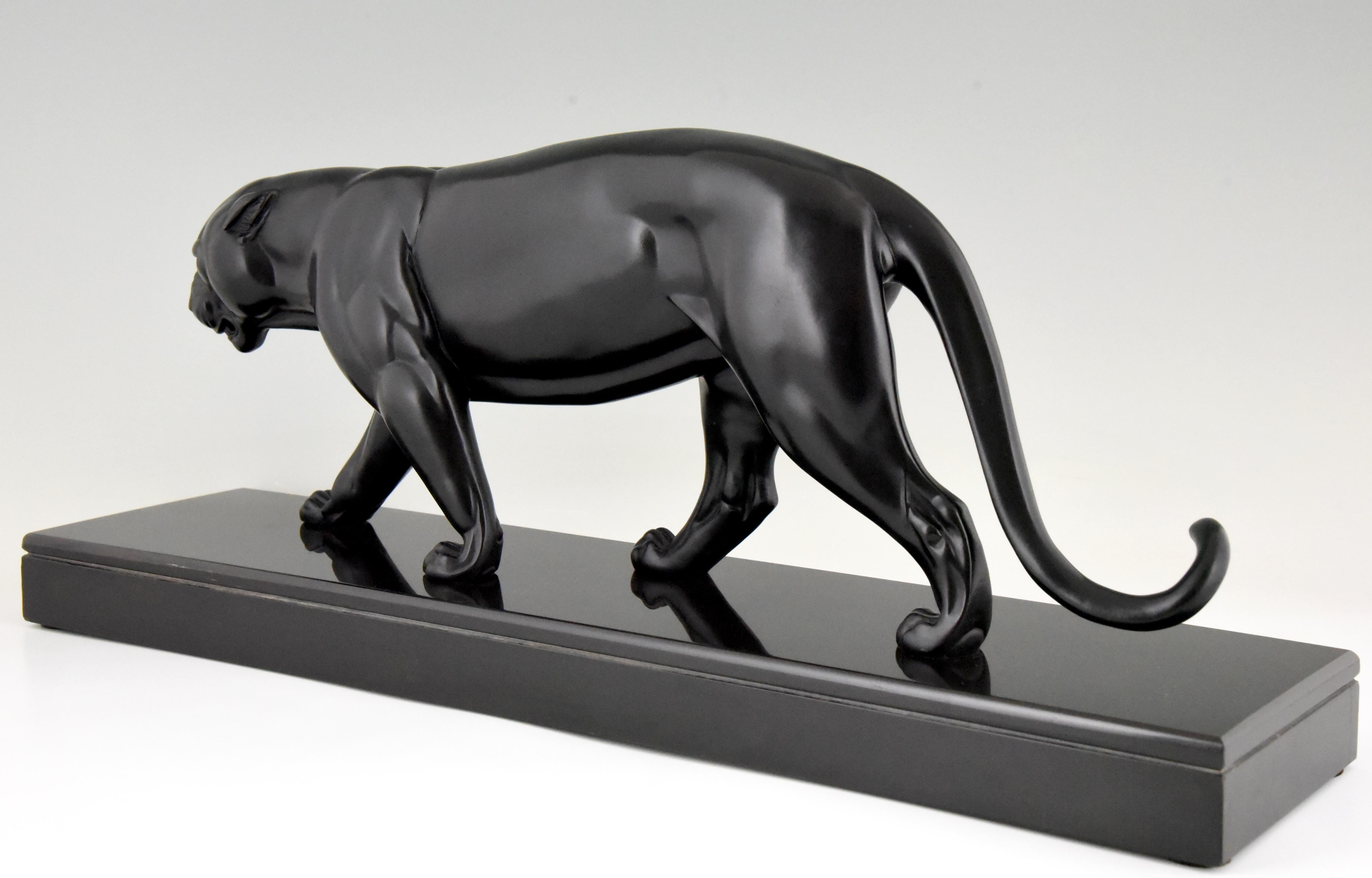 Irenee Rochard, Art-déco-Skulptur eines schwarzen Panthers, Frankreich 1930 1