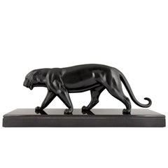 Irenee Rochard, Art-déco-Skulptur eines schwarzen Panthers, Frankreich 1930