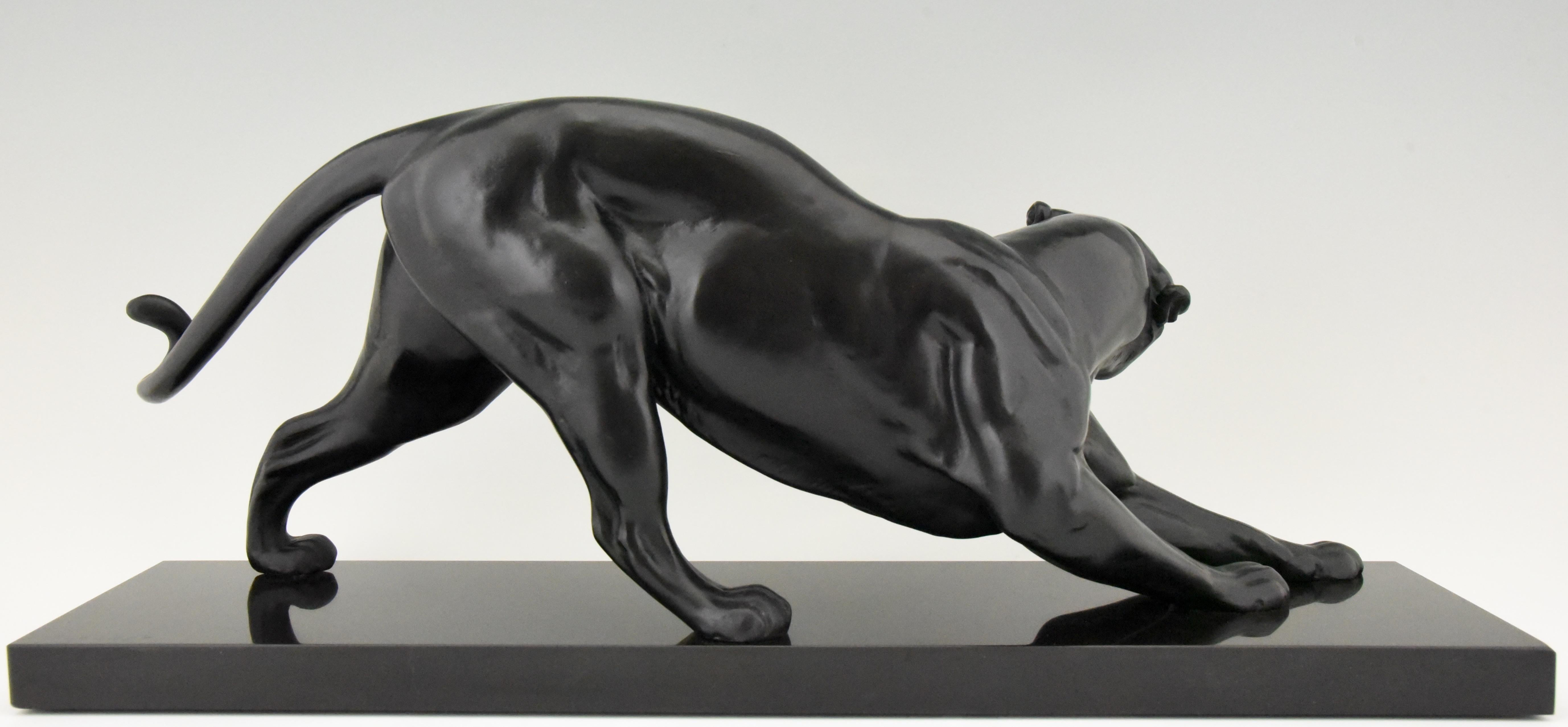 French Art Deco Sculpture of a Black Panther Plagnet, France, 1930