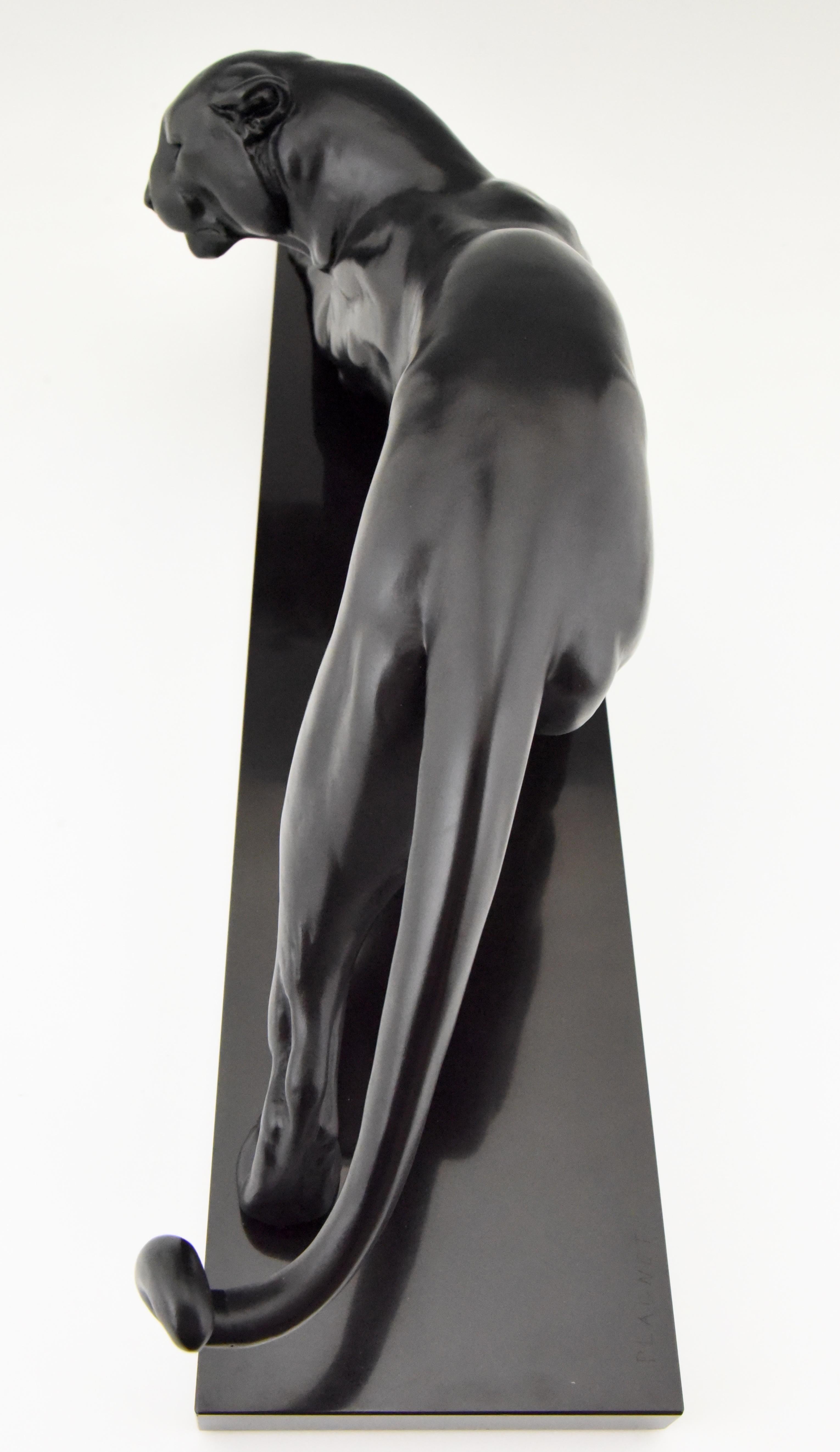 Patinated Art Deco Sculpture of a Black Panther Plagnet, France, 1930