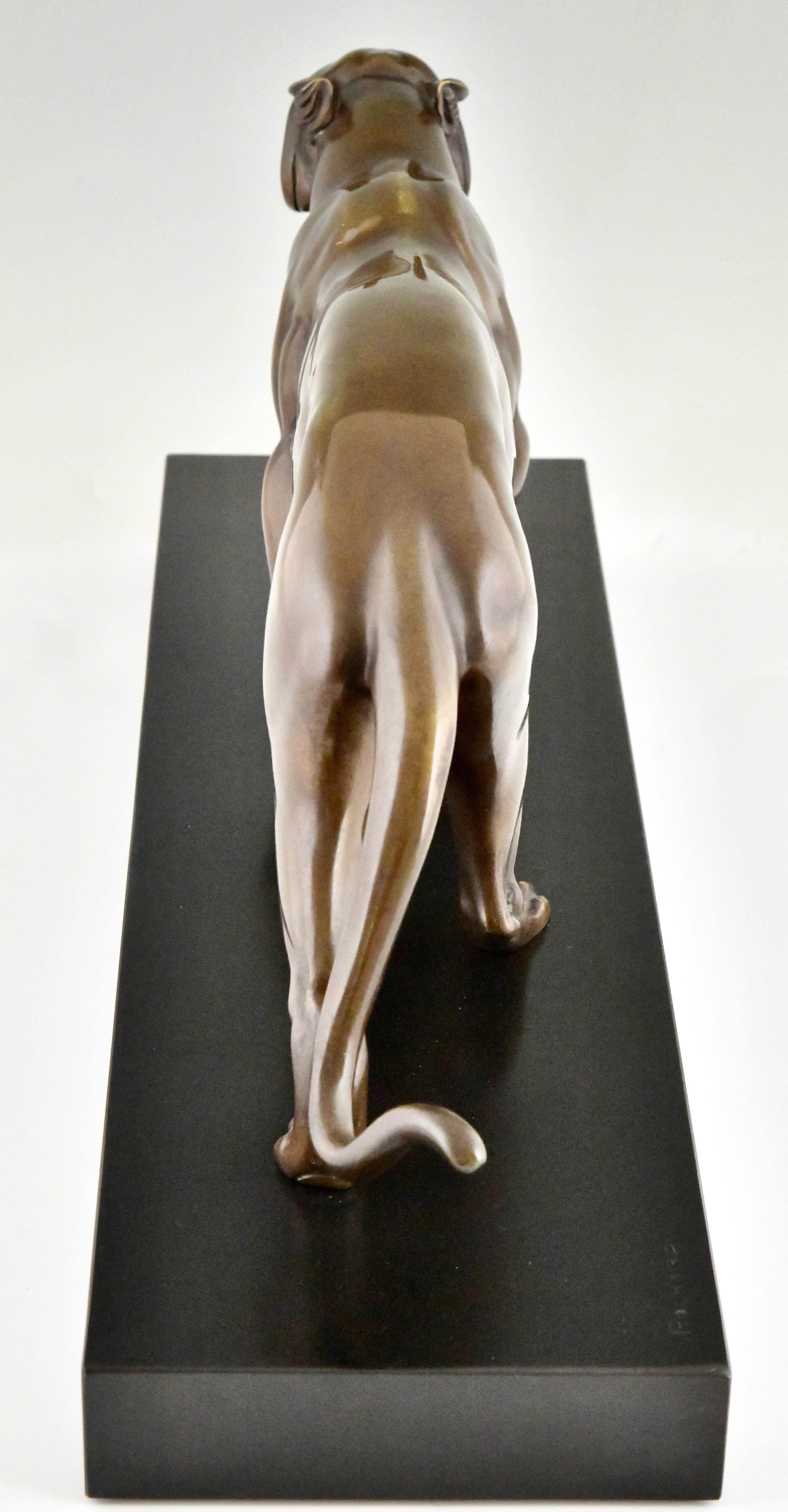 Art Deco Sculpture of a bronze Panther Signed by Irenee Rochard France 1930 2