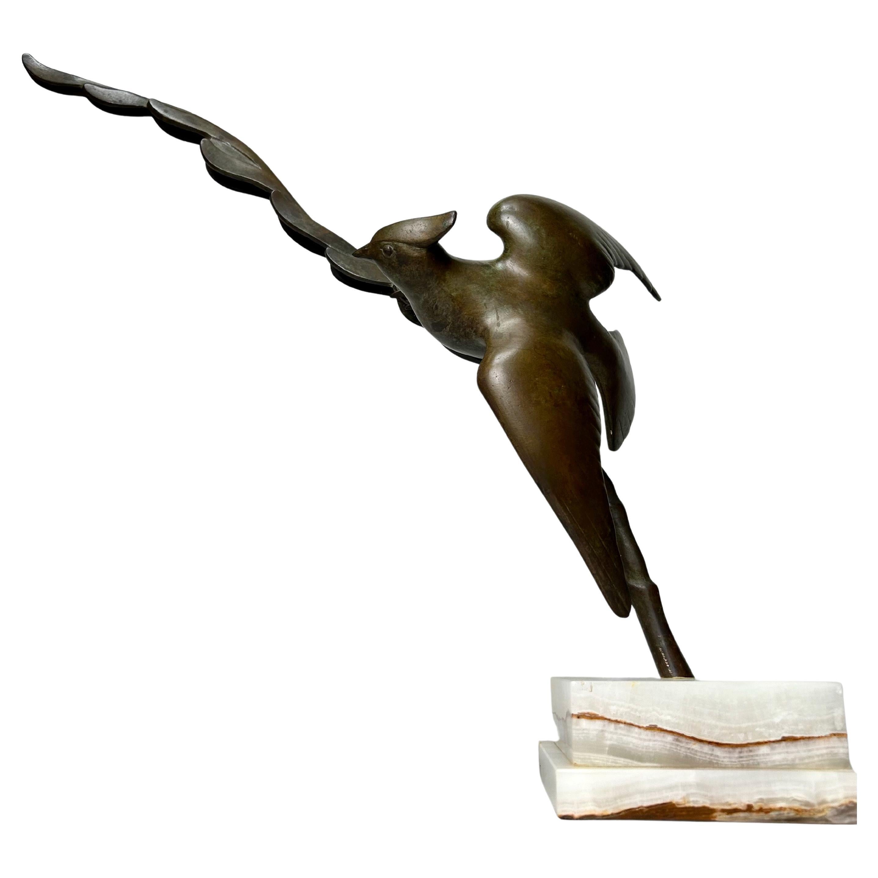 Art Deco Sculpture of a Crested Tit, Signed M. Guillermard For Sale
