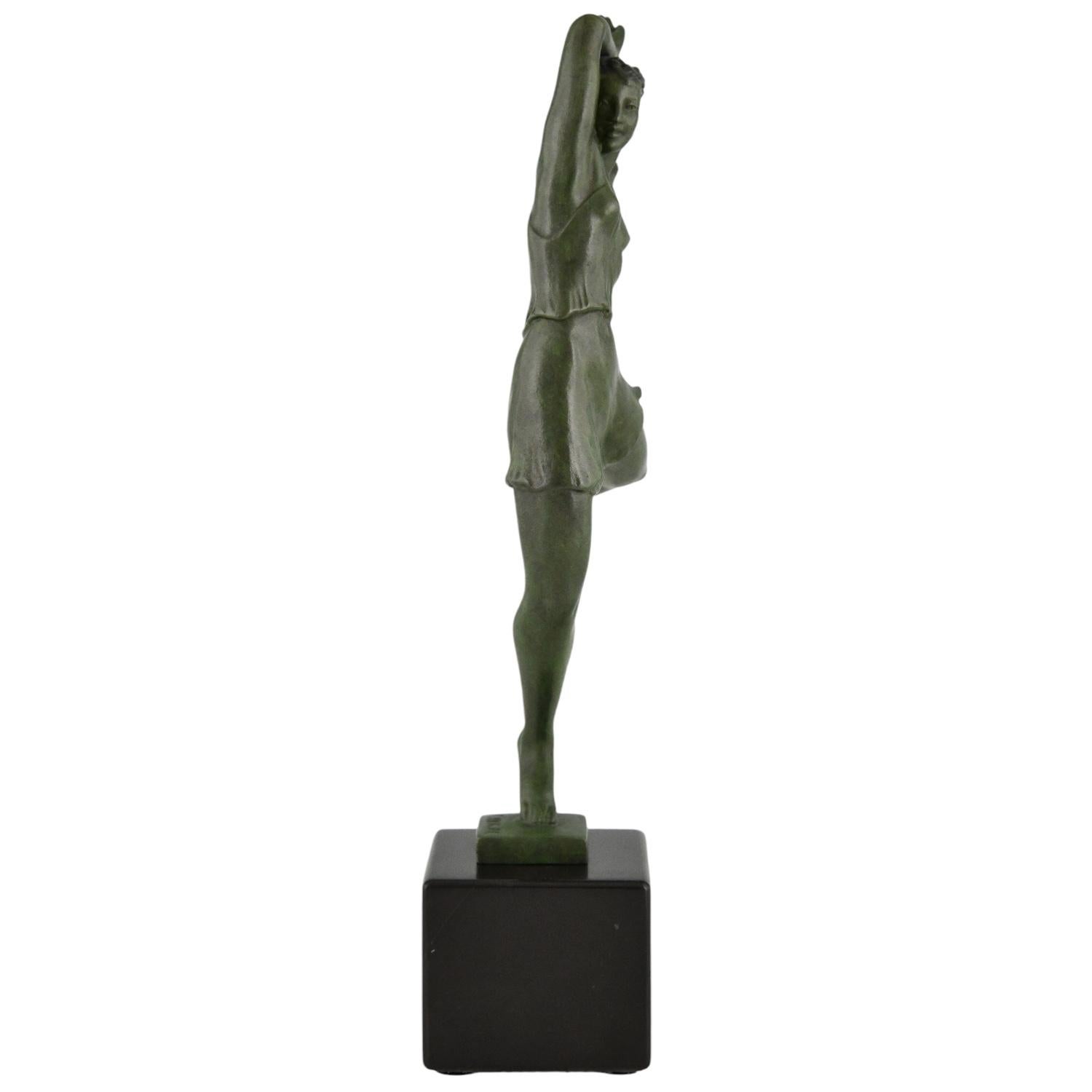 Patinato Scultura Art Déco di una ballerina Allégresse Fayral per Max Le Verrier Francia 1930 in vendita