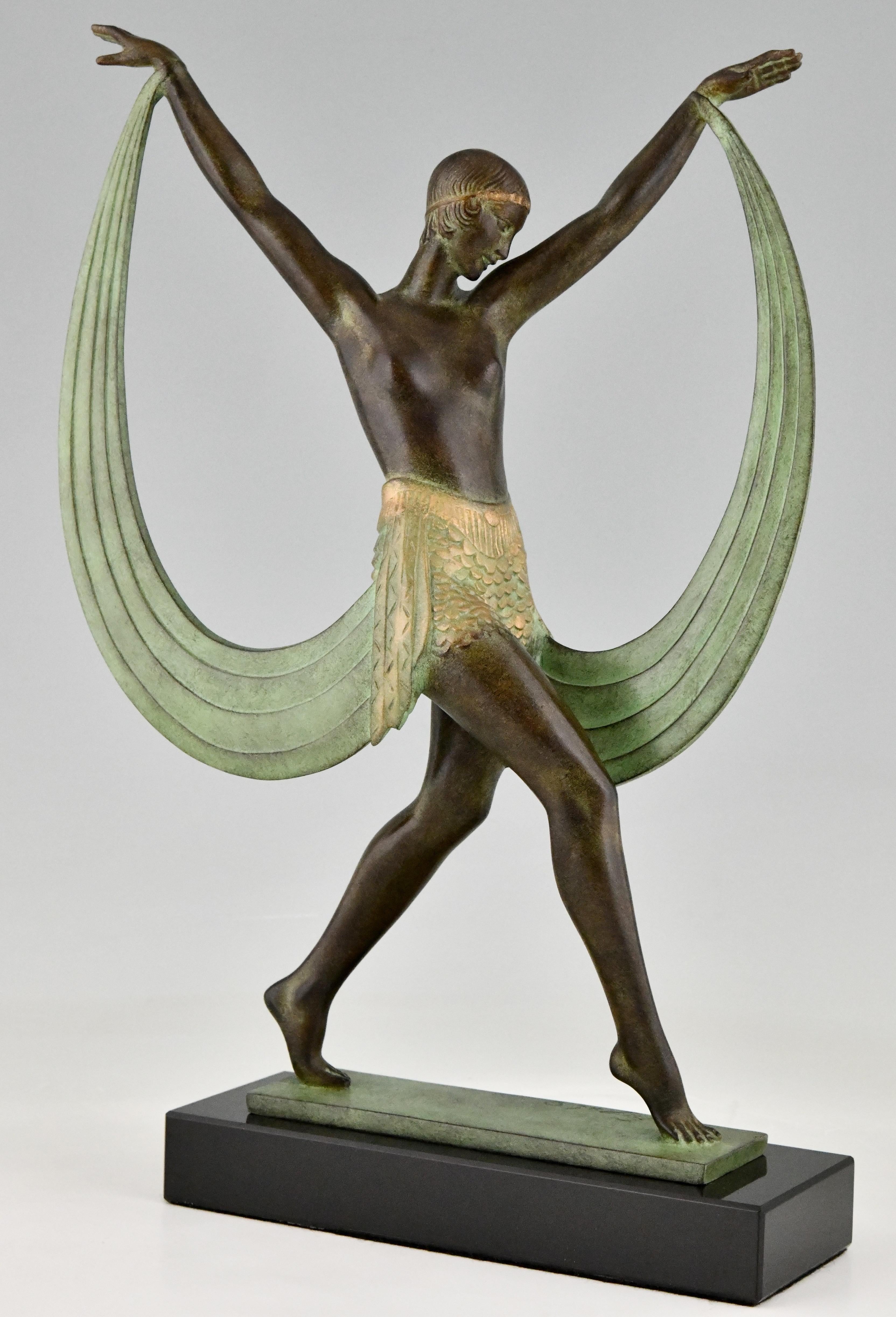 ?Lysis, Art Deco style sculpture of a dancer by Pierre Le Faguays. 
Signed Fayral. Pseudonym of Pierre Le Faguays.?
With foundry seal. 
Design 1930?. 
Posthumous contemporary cast at the Max Le Verrier foundry. 
This model is illustrated