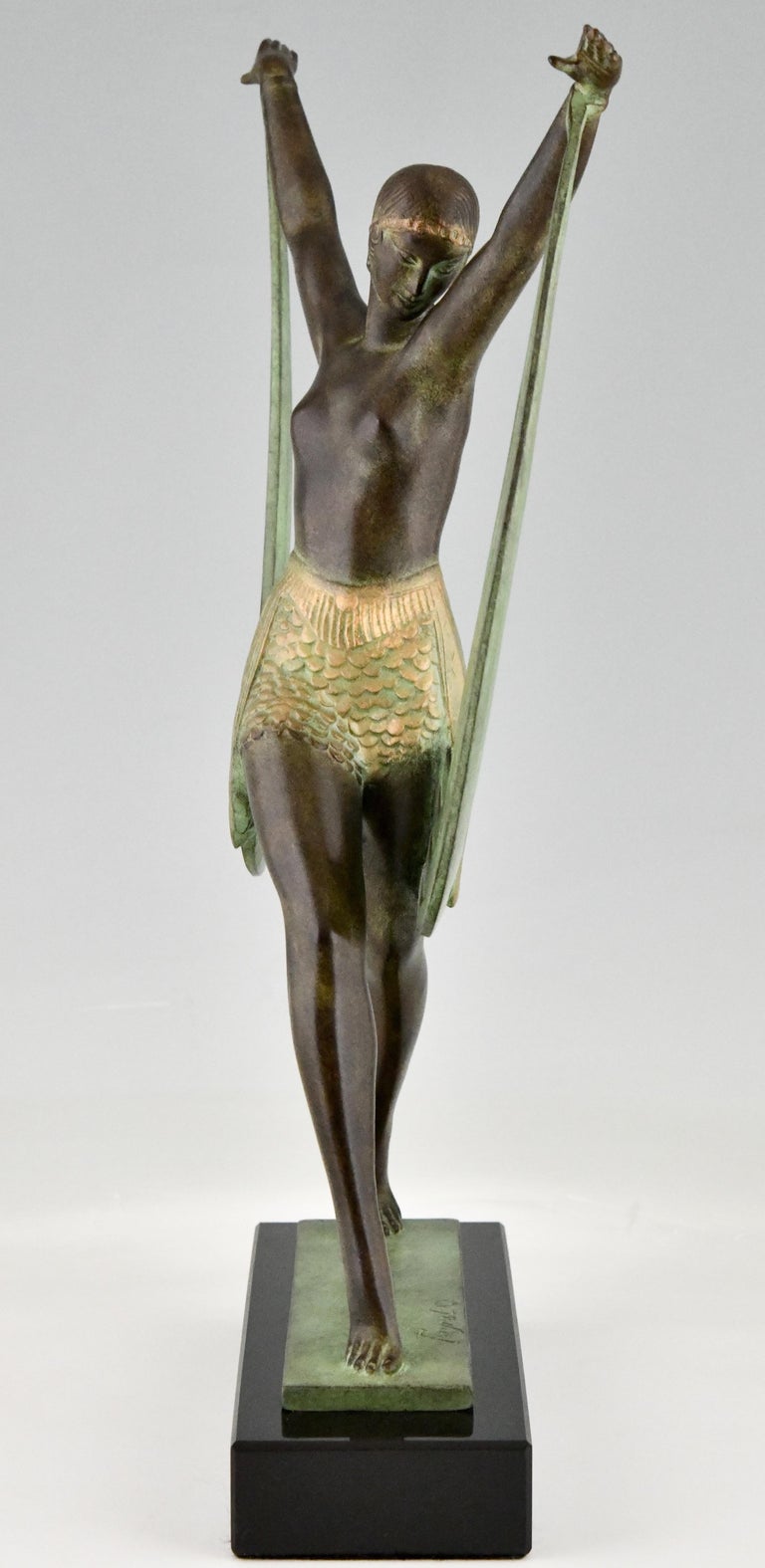 Patinated Art Deco Style Sculpture of a Dancer Lysis, Pierre Le Faguays for Max Le Verrier For Sale